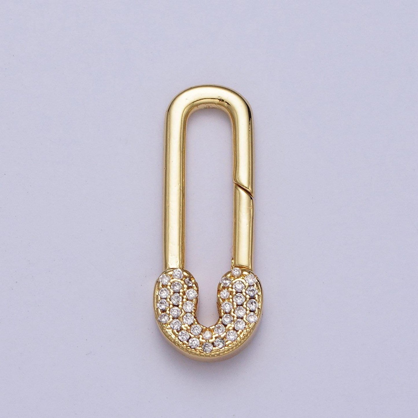 Small gold spring gate ring, push gate ring 24.9x9.5mm micro pave paper clip charm holder gold clasp for jewelry clasp z-031