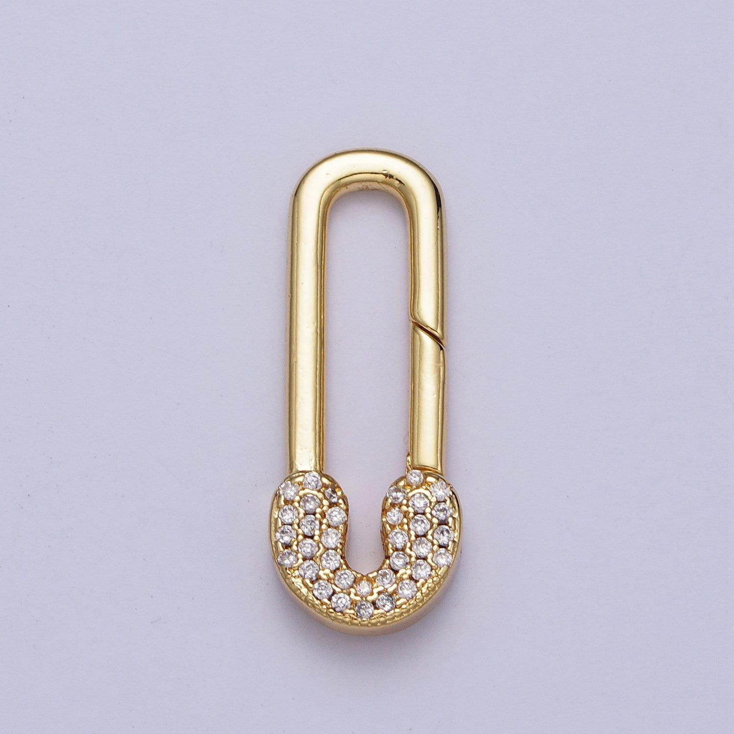 Small gold spring gate ring, push gate ring 24.9x9.5mm micro pave paper clip charm holder gold clasp for jewelry clasp z-031