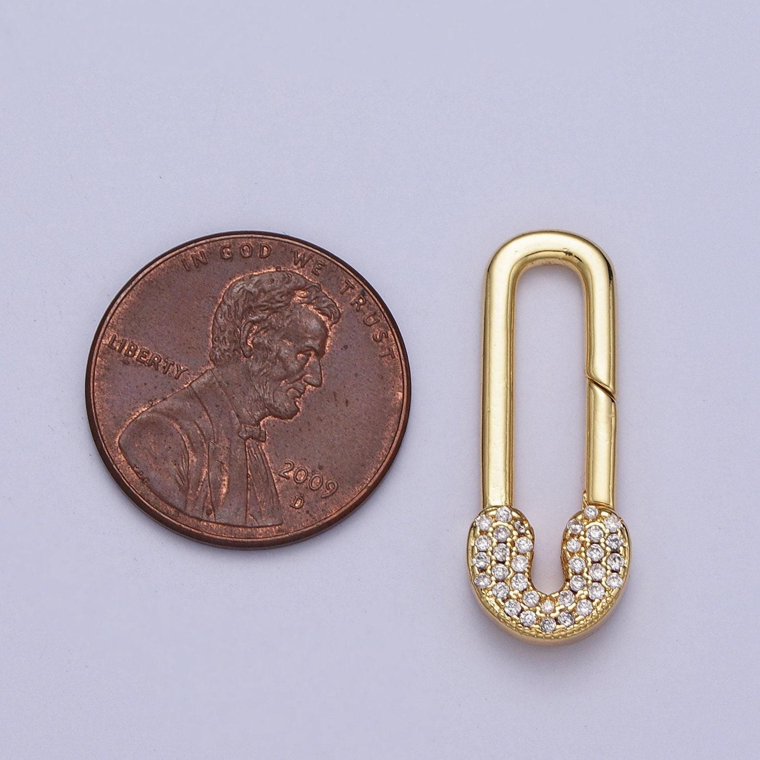 Small gold spring gate ring, push gate ring 24.9x9.5mm micro pave paper clip charm holder gold clasp for jewelry clasp z-031