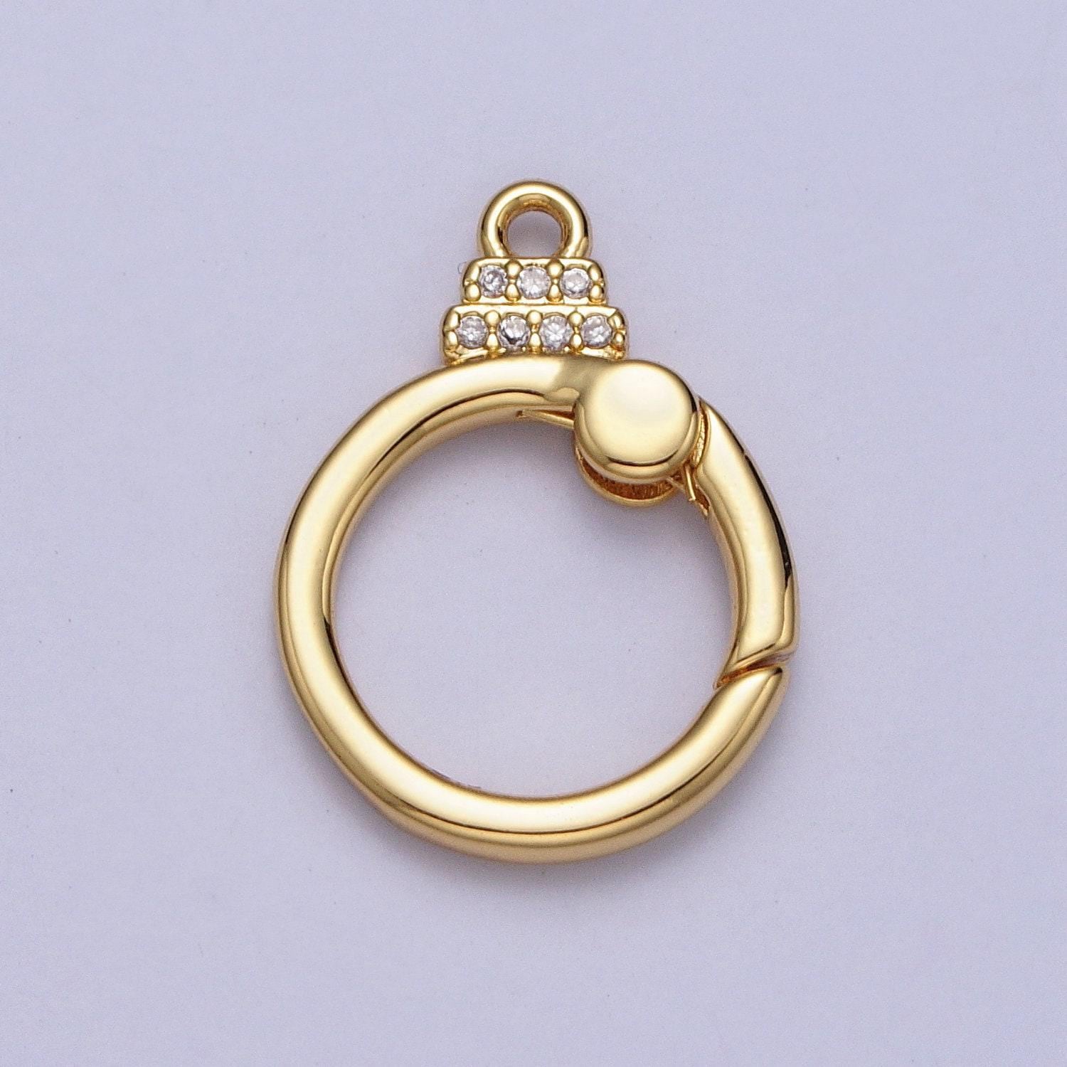 Cz gold spring gate, push gate ring 19mm round ring charm holder clasp for connector charm holder necklace component z-029