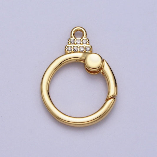 Cz gold spring gate, push gate ring 19mm round ring charm holder clasp for connector charm holder necklace component z-029