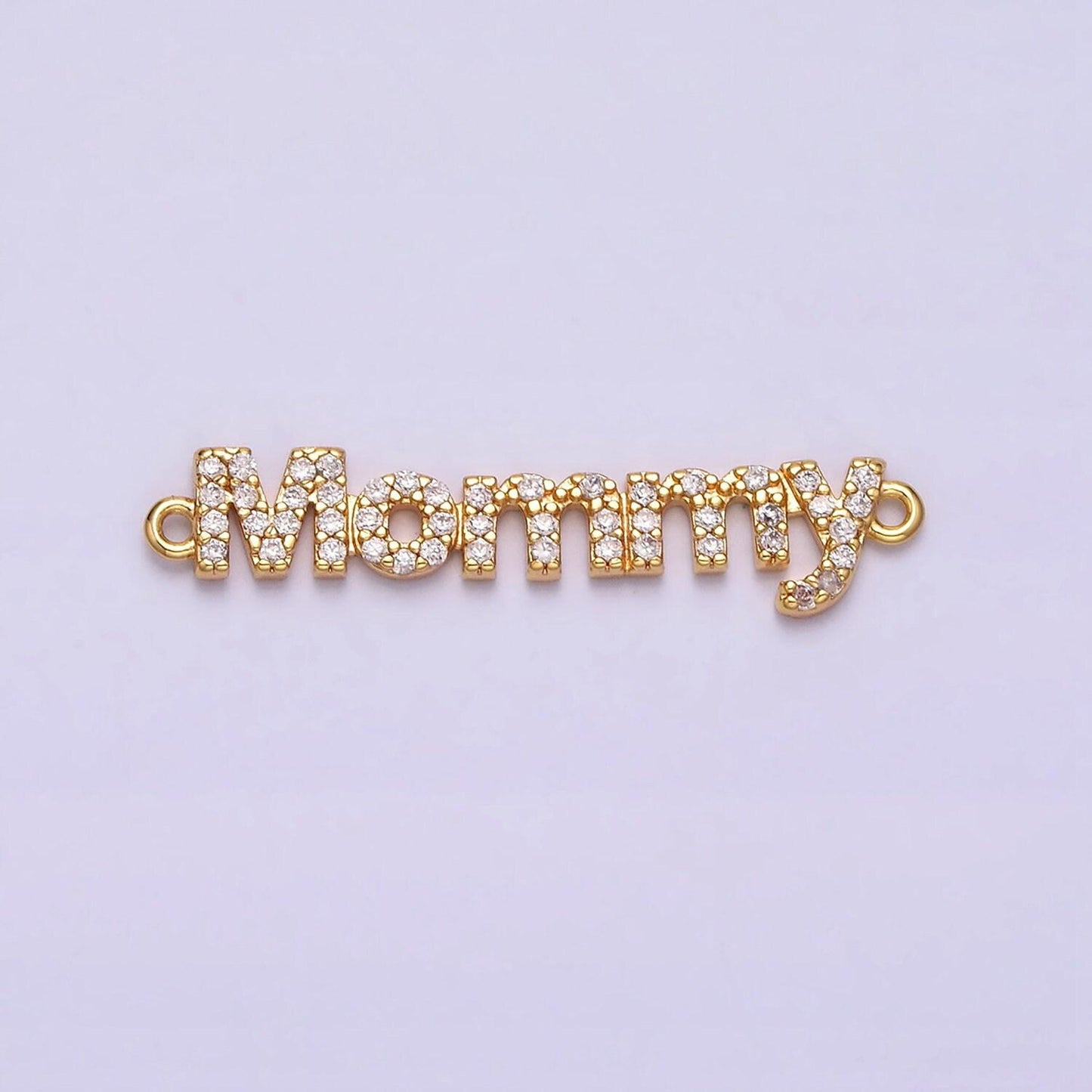 16k gold filled mommy charm connector micro paved cz link connector in gold & silver mother day gift idea | y-920