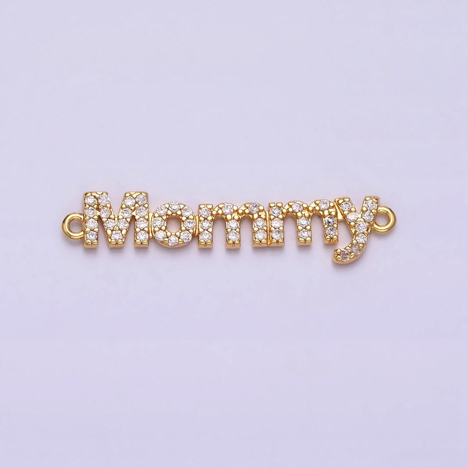 16k gold filled mommy charm connector micro paved cz link connector in gold & silver mother day gift idea | y-920