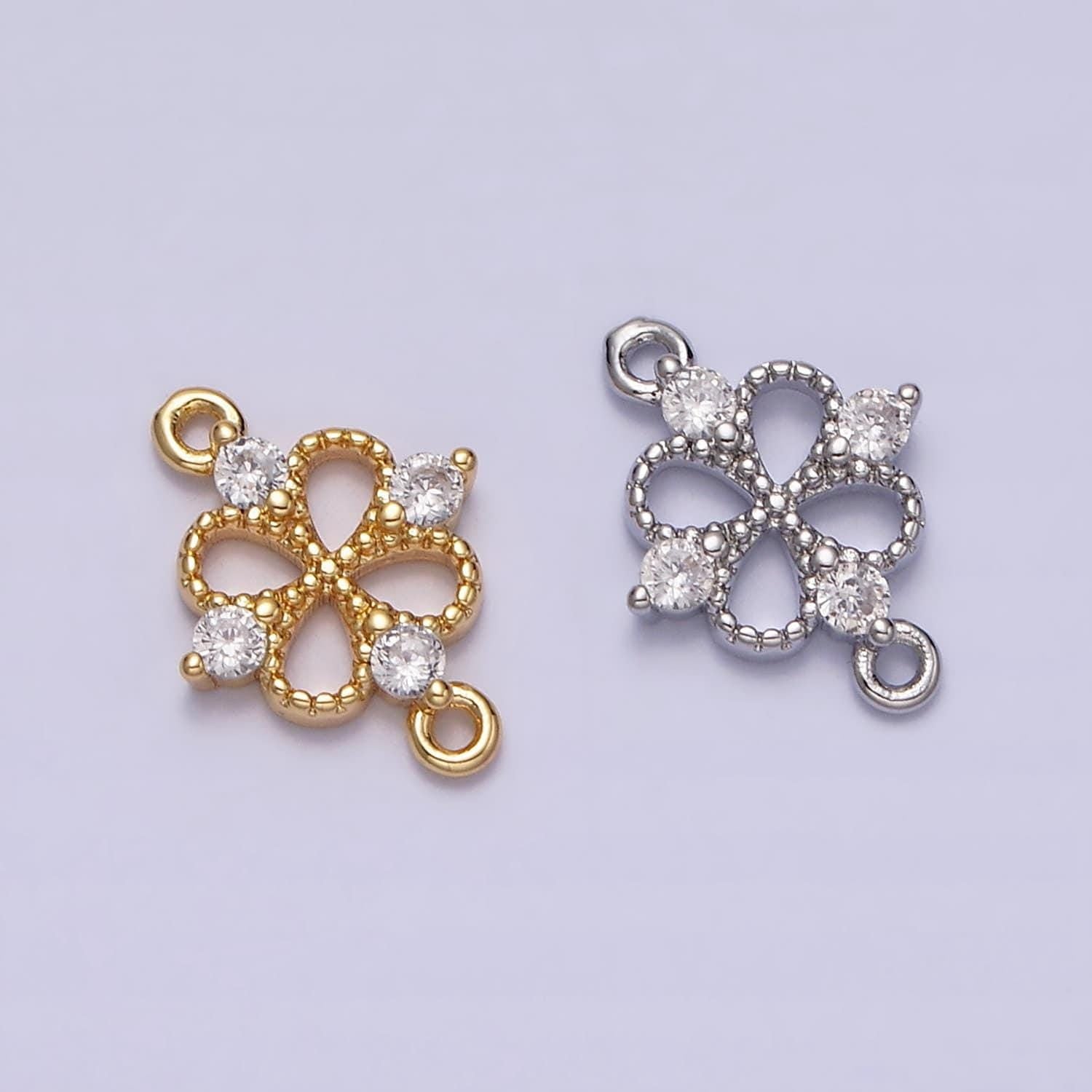 16k gold filled beaded quatrefoil clover butterfly cz connector in gold & silver | y-910