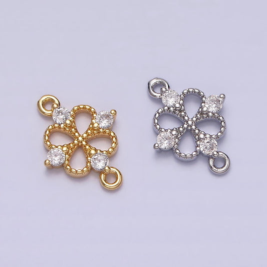 16k gold filled beaded quatrefoil clover butterfly cz connector in gold & silver | y-910
