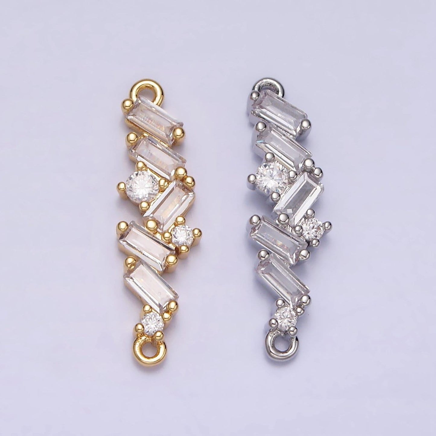 Dainty gold filled clear cz micro pave charm connector wavy line connector baguette cluster link connector y-908