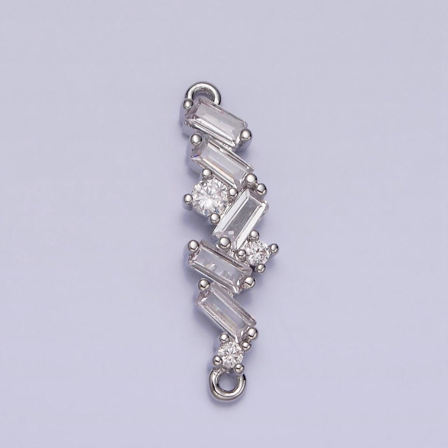 Dainty gold filled clear cz micro pave charm connector wavy line connector baguette cluster link connector y-908
