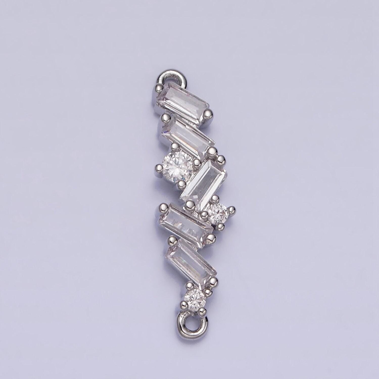 Dainty gold filled clear cz micro pave charm connector wavy line connector baguette cluster link connector y-908