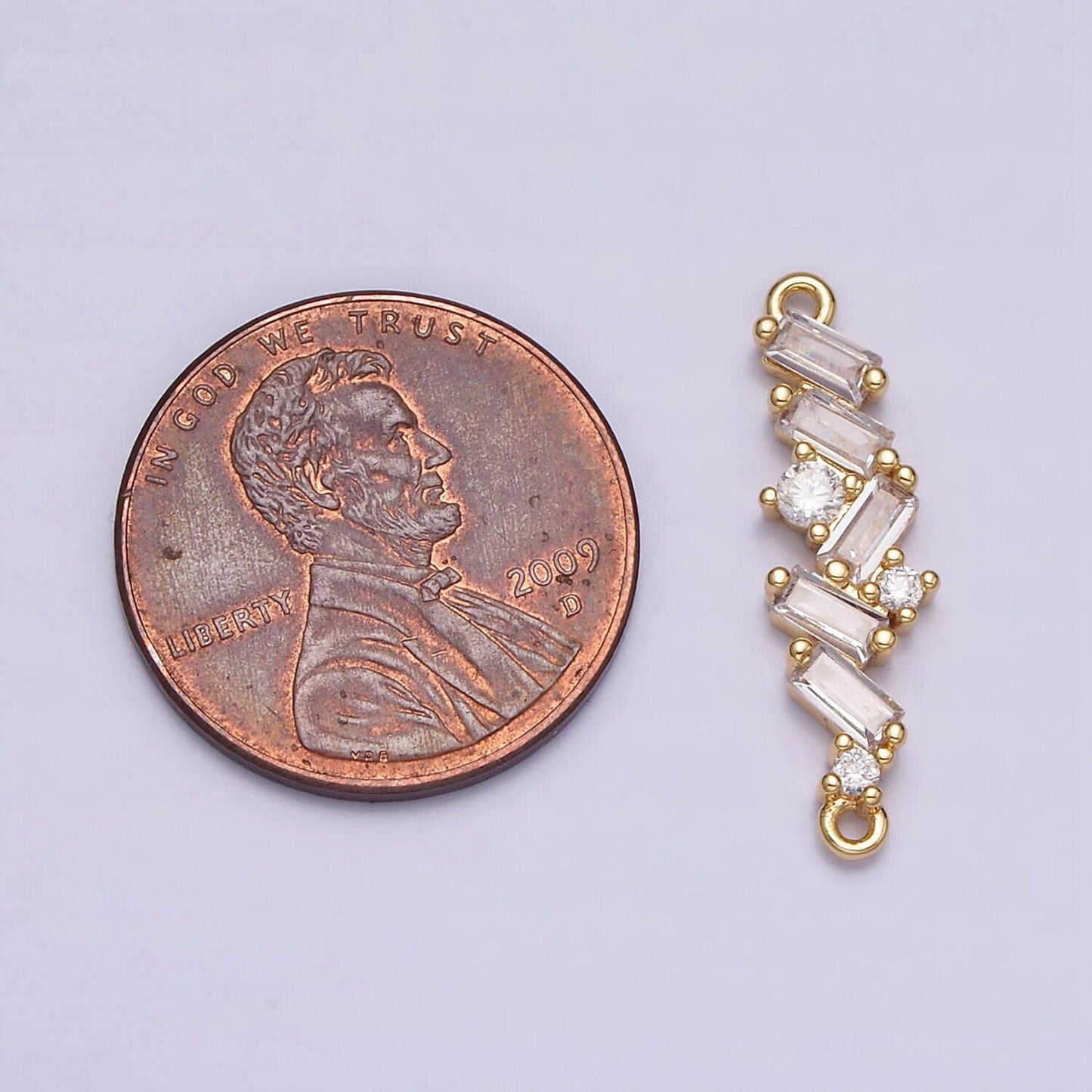 Dainty gold filled clear cz micro pave charm connector wavy line connector baguette cluster link connector y-908