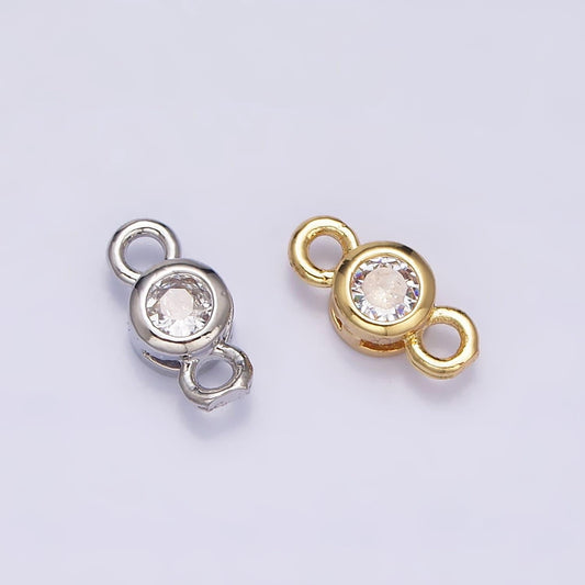 Mini bezel cut charm connector 5.5mm, 4.2mm clear cz bezel round connector in gold & silver | y-894 y-895