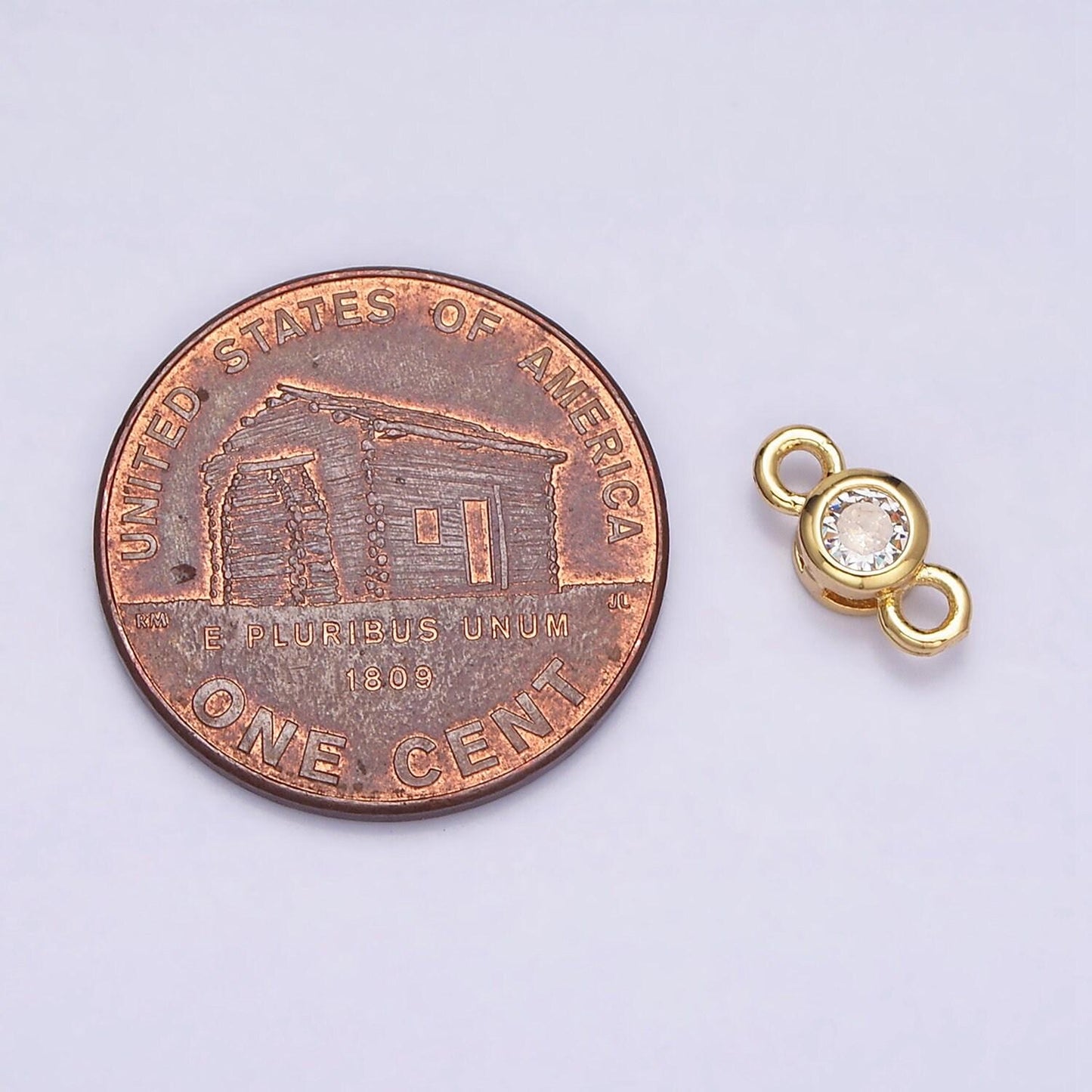 Mini bezel cut charm connector 5.5mm, 4.2mm clear cz bezel round connector in gold & silver | y-894 y-895