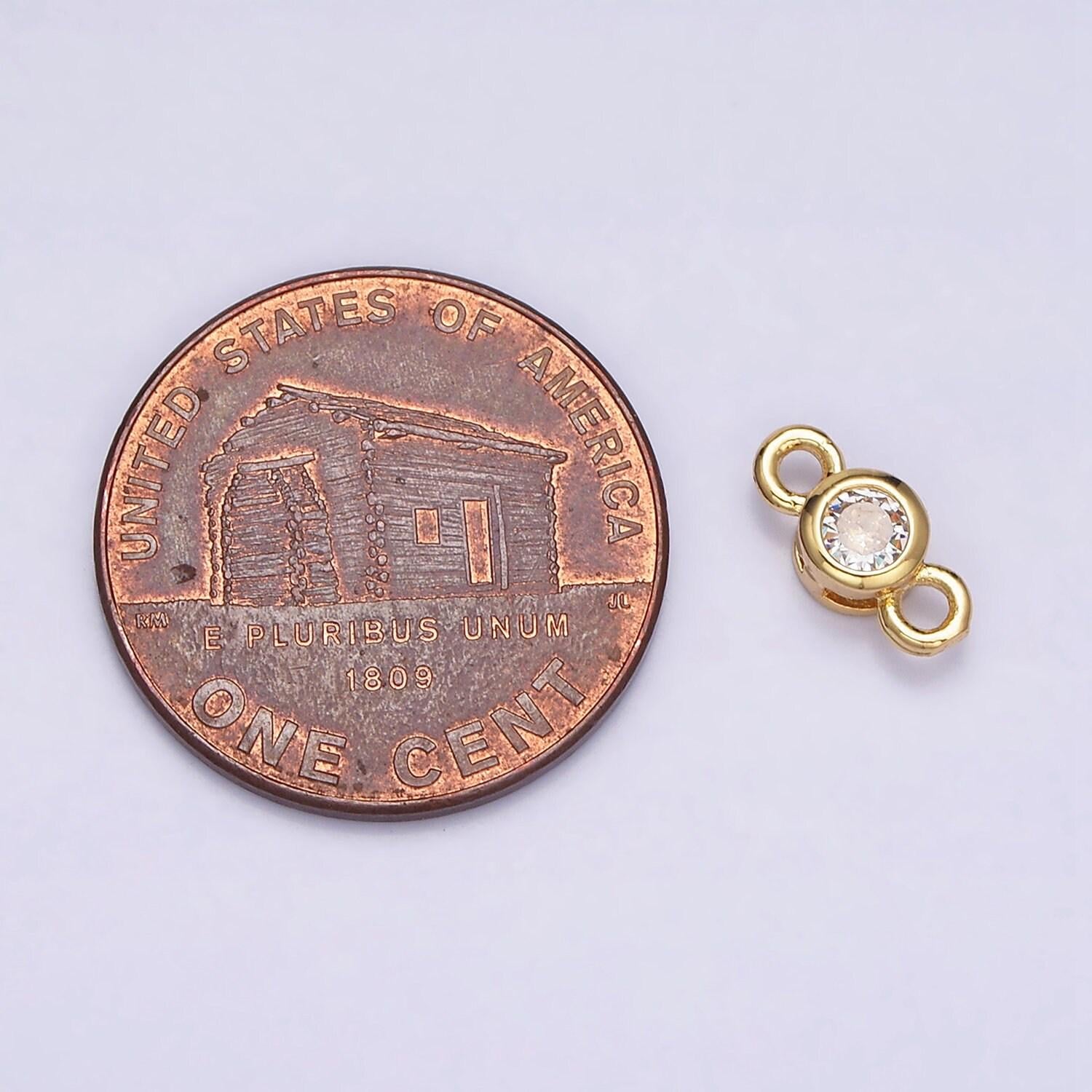 Mini bezel cut charm connector 5.5mm, 4.2mm clear cz bezel round connector in gold & silver | y-894 y-895