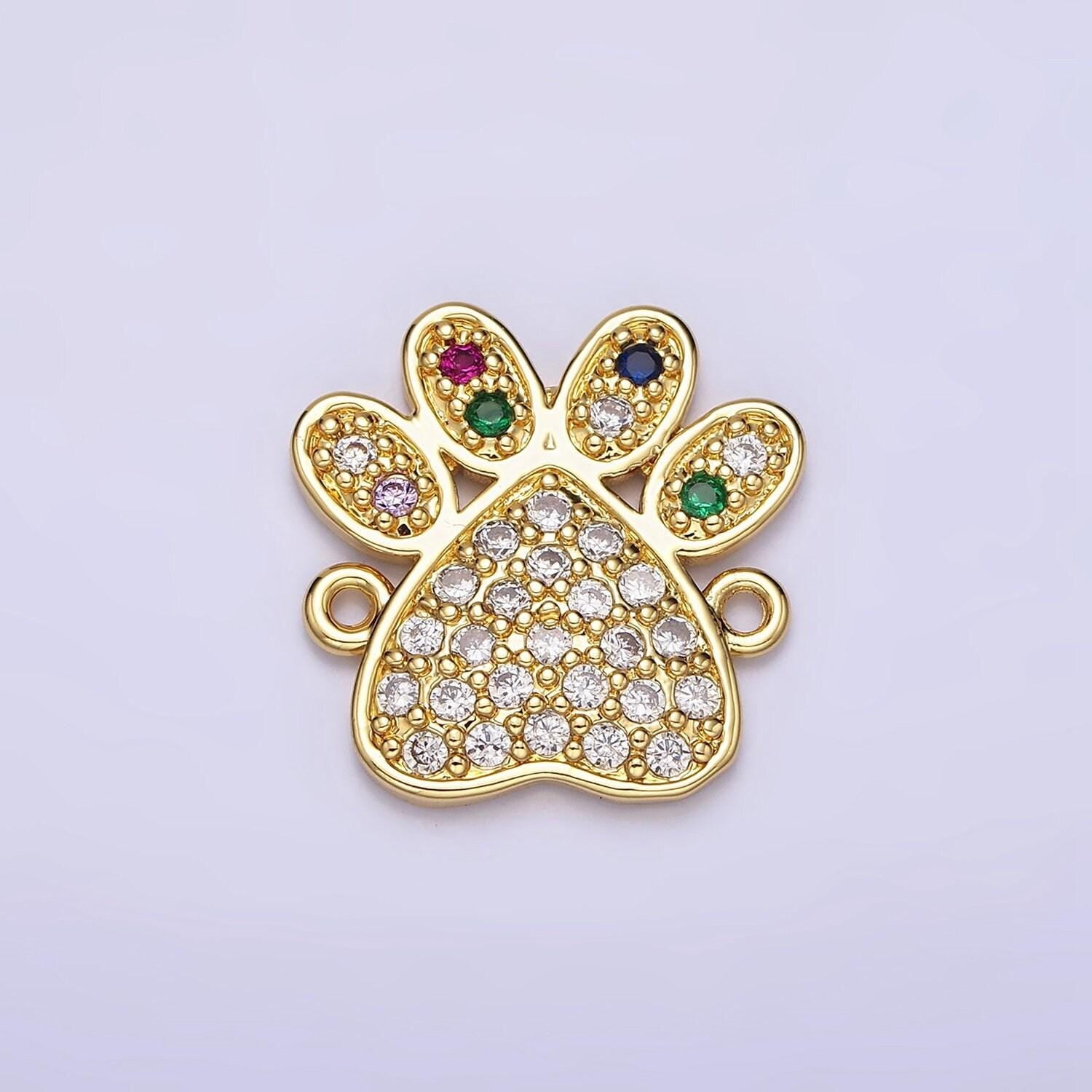 Cubic dog cat paw connector 16k gold filled animal paw print charm link connector foot small animal necklace bracelet connector y-892