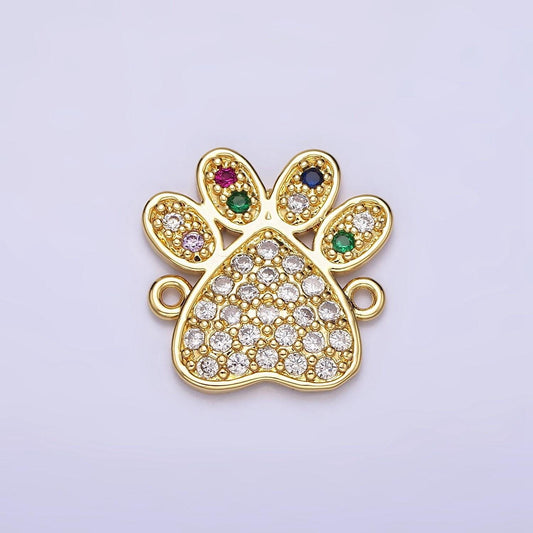Cubic dog cat paw connector 16k gold filled animal paw print charm link connector foot small animal necklace bracelet connector y-892