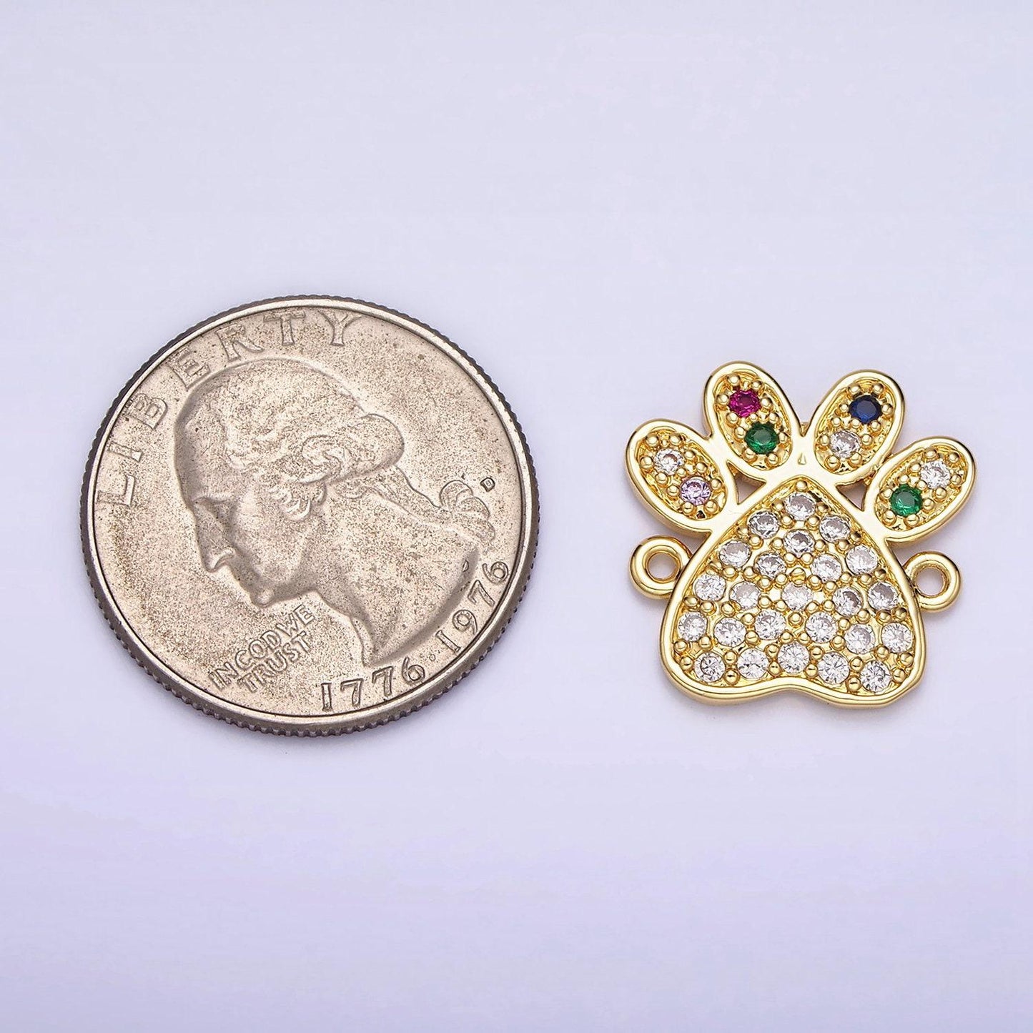 Cubic dog cat paw connector 16k gold filled animal paw print charm link connector foot small animal necklace bracelet connector y-892
