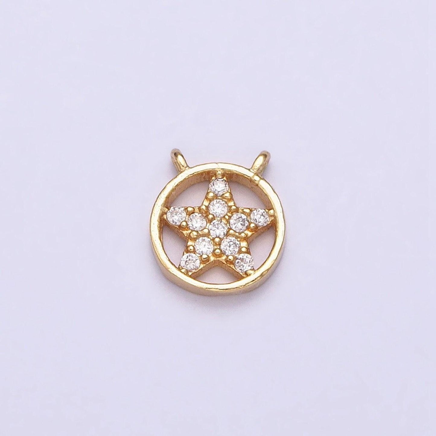 16k gold filled mini celestial star micro paved cz open round connector | y-891
