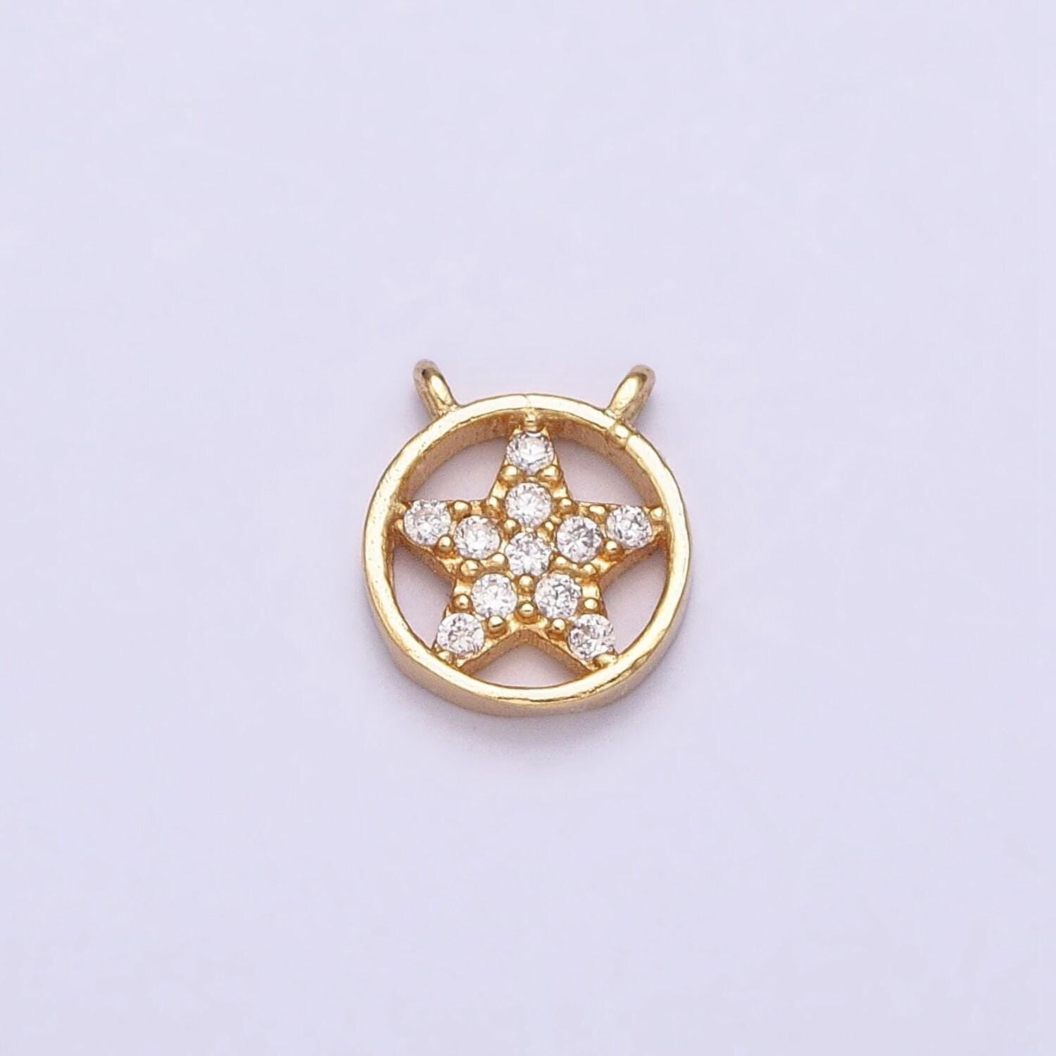 16k gold filled mini celestial star micro paved cz open round connector | y-891
