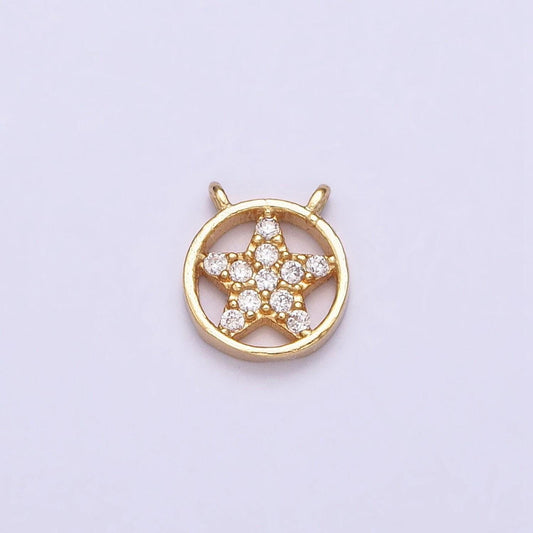 16k gold filled mini celestial star micro paved cz open round connector | y-891