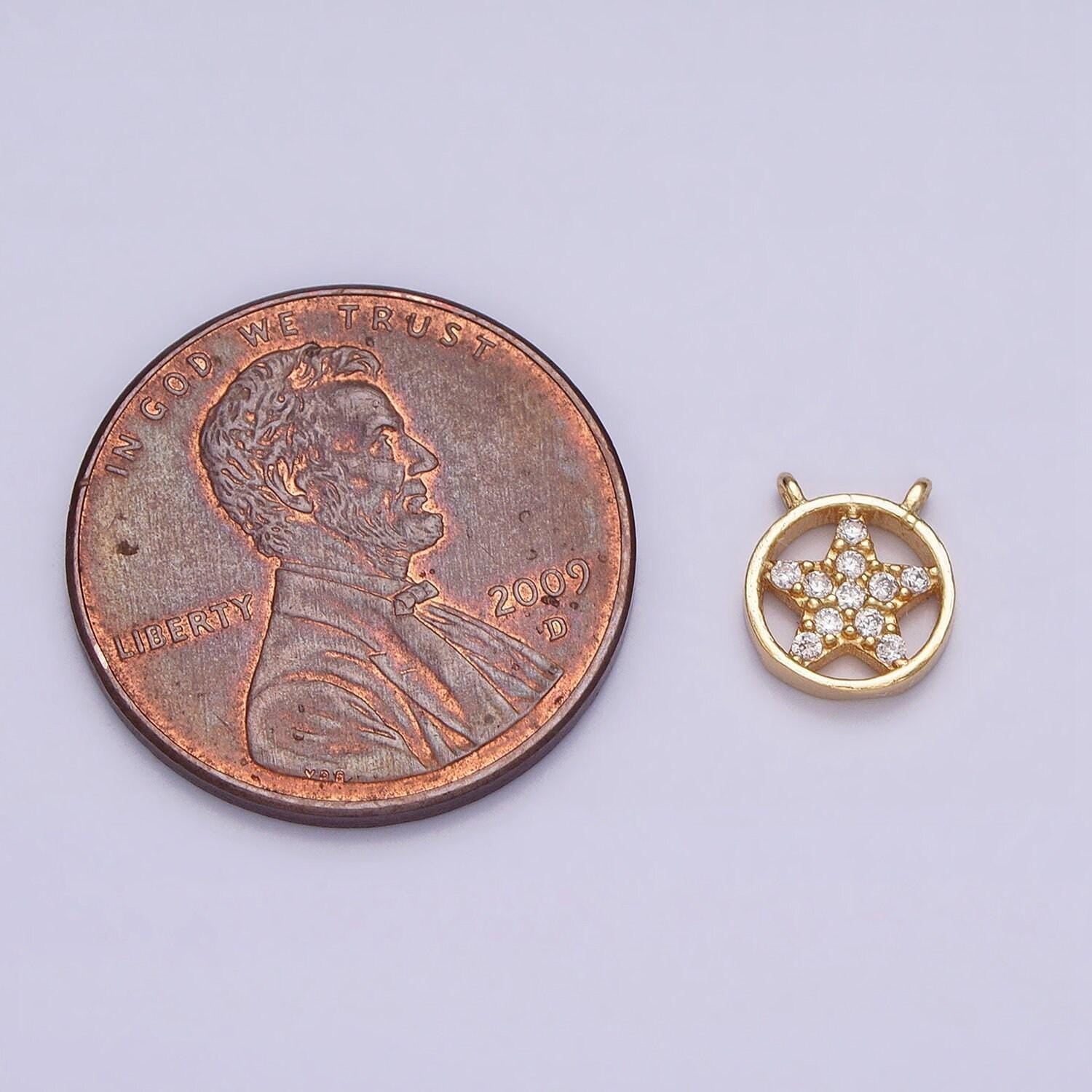 16k gold filled mini celestial star micro paved cz open round connector | y-891
