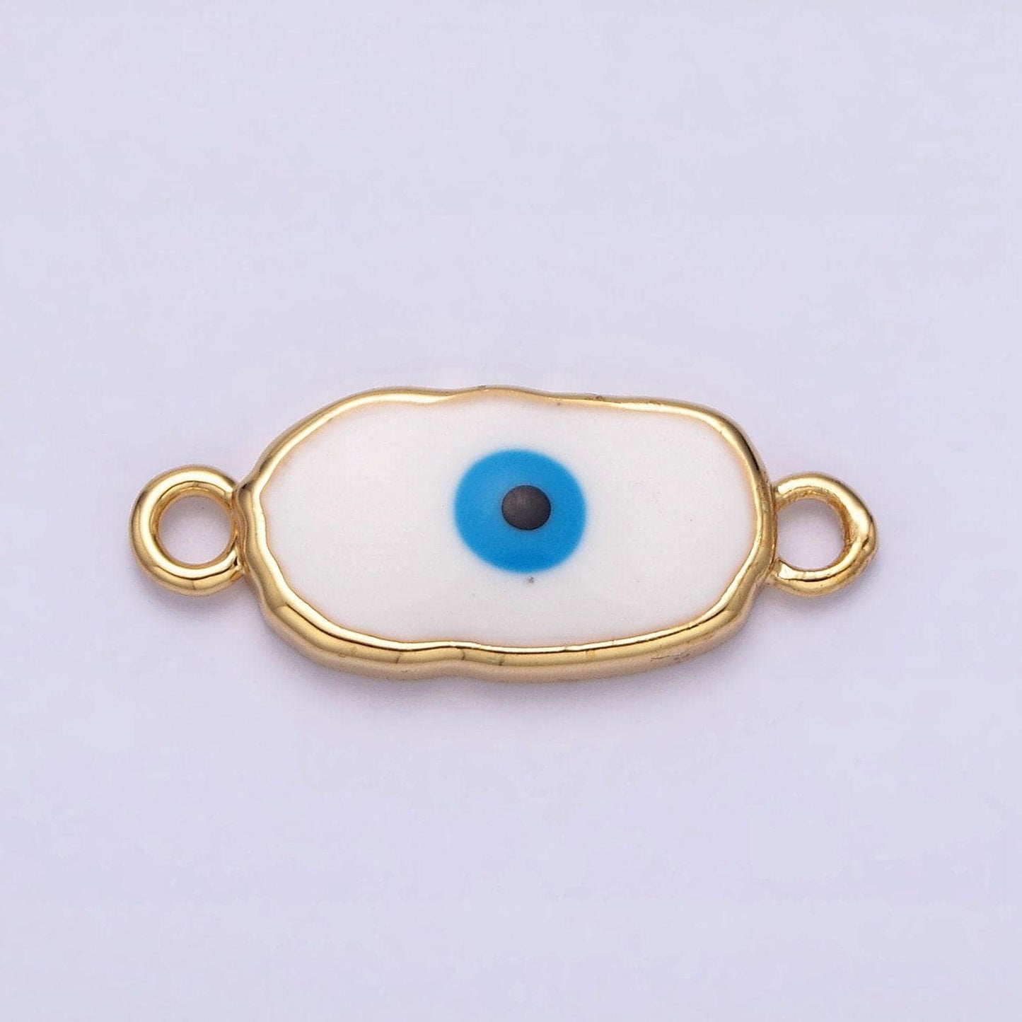 16k gold filled long oval blue enamel evil eye link connector for bracelet necklace charm connector y-885~y-888
