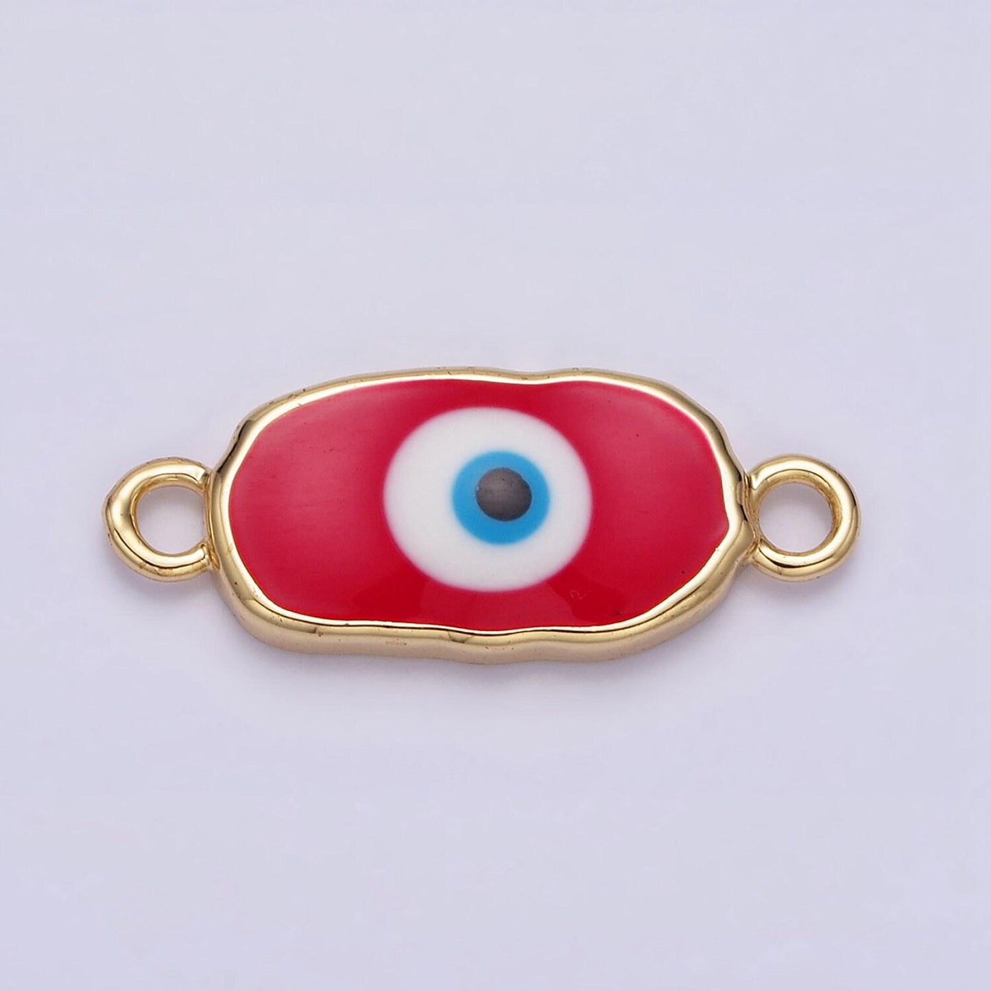 16k gold filled long oval blue enamel evil eye link connector for bracelet necklace charm connector y-885~y-888