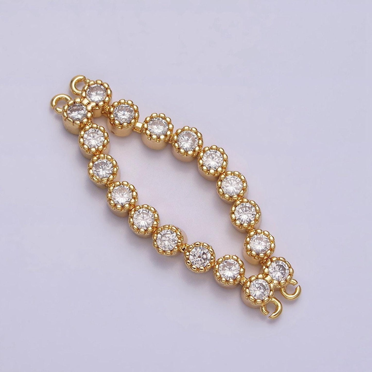 16k gold filled 37.8mm double clear round cz connector in gold & silver | y-884