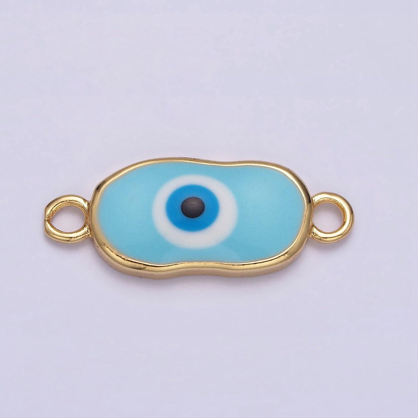16k gold filled long oval blue enamel evil eye link connector for bracelet necklace charm connector y-885~y-888