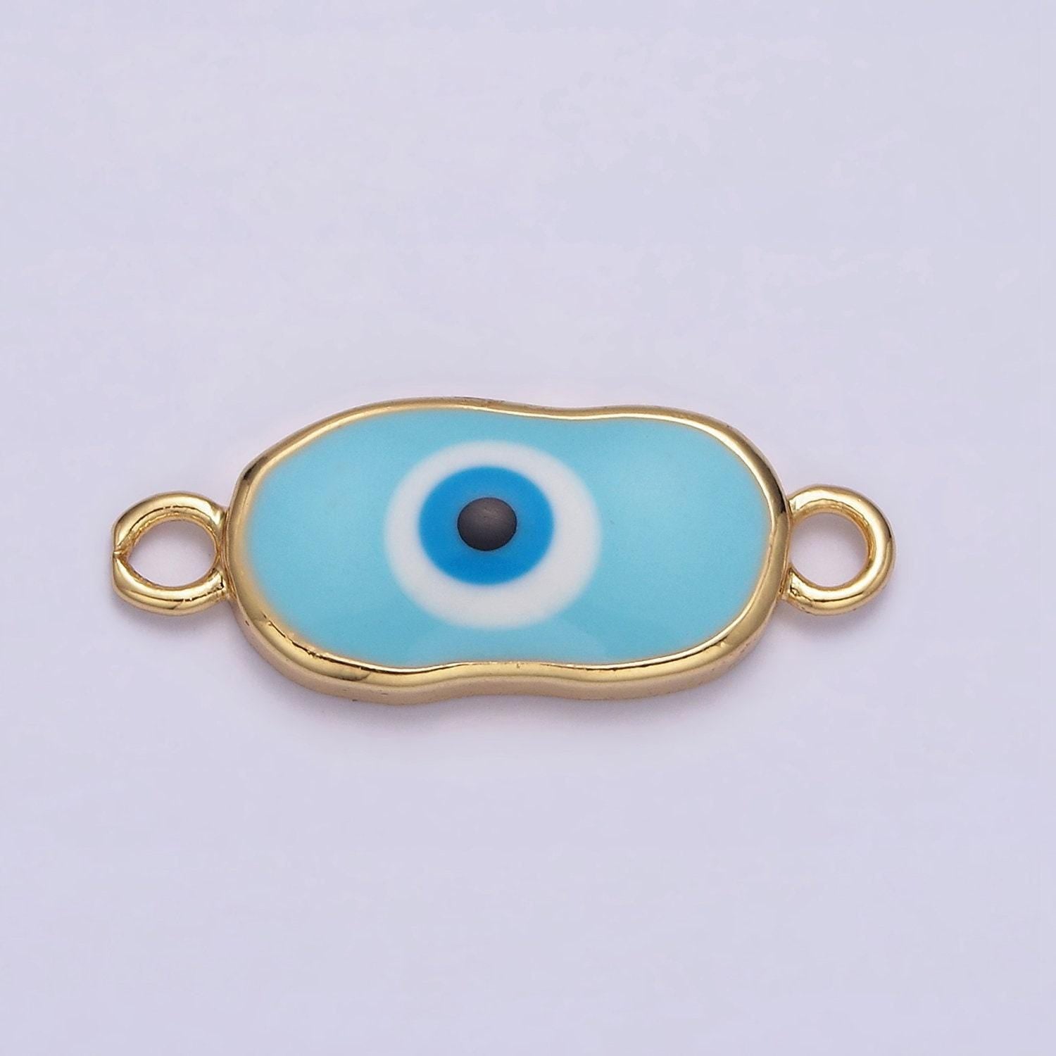 16k gold filled long oval blue enamel evil eye link connector for bracelet necklace charm connector y-885~y-888