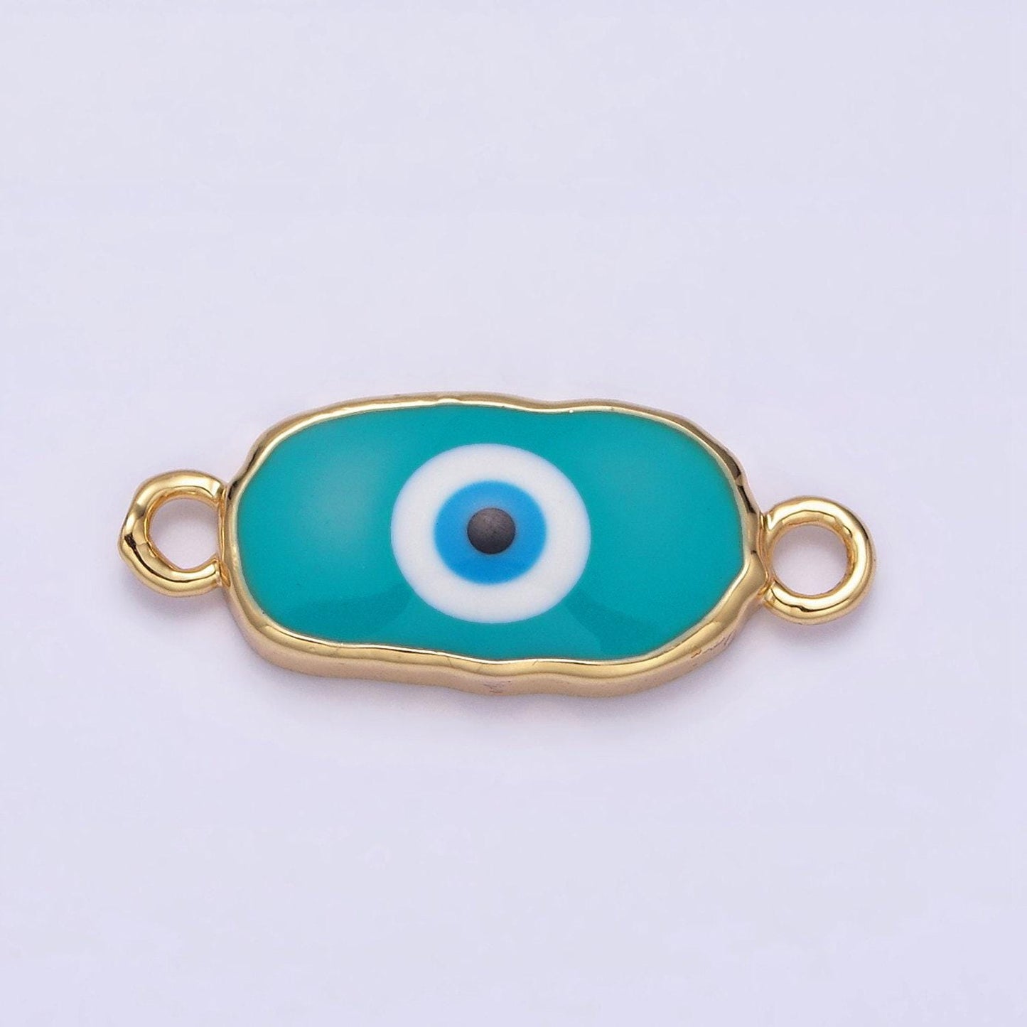 16k gold filled long oval blue enamel evil eye link connector for bracelet necklace charm connector y-885~y-888