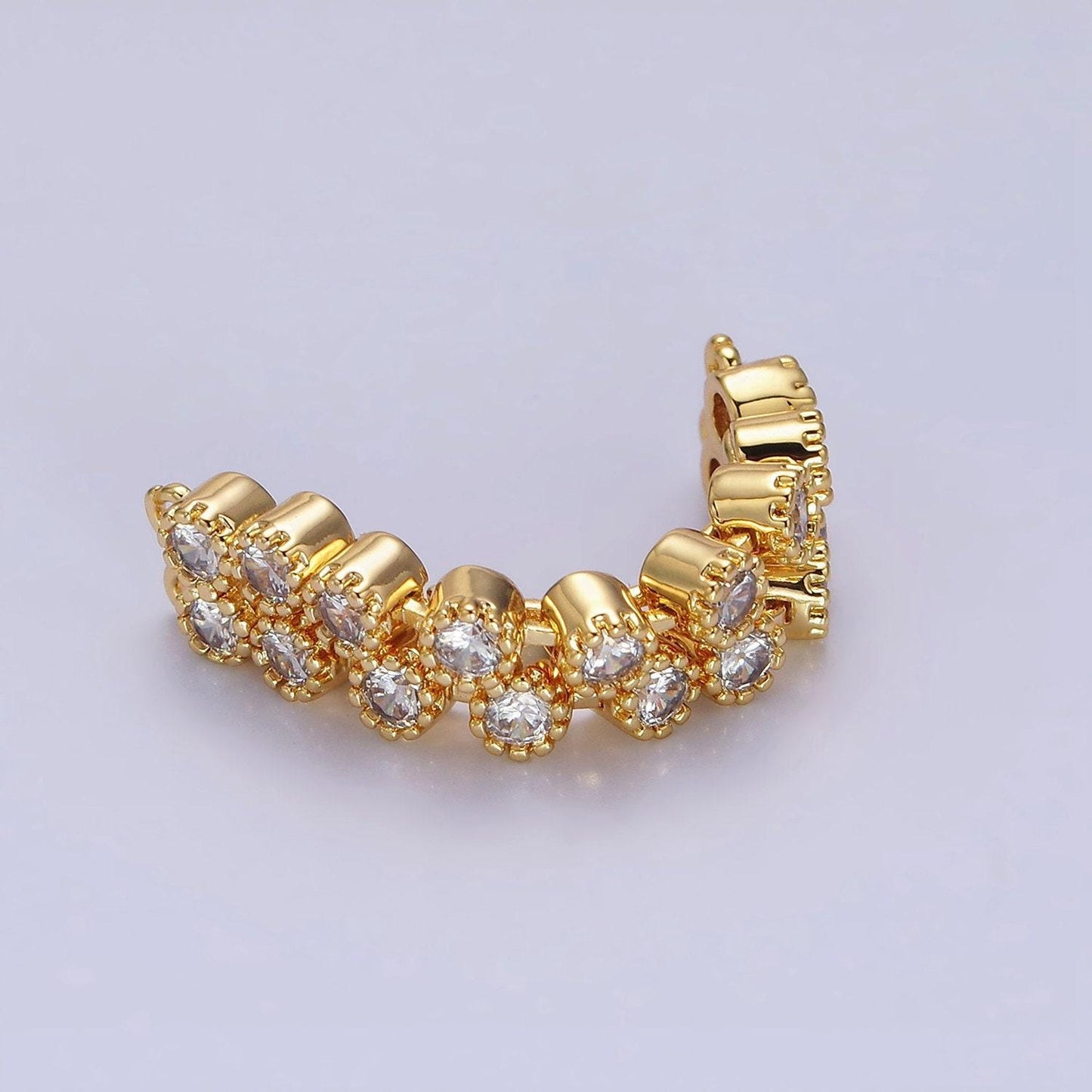 16k gold filled 37.8mm double clear round cz connector in gold & silver | y-884