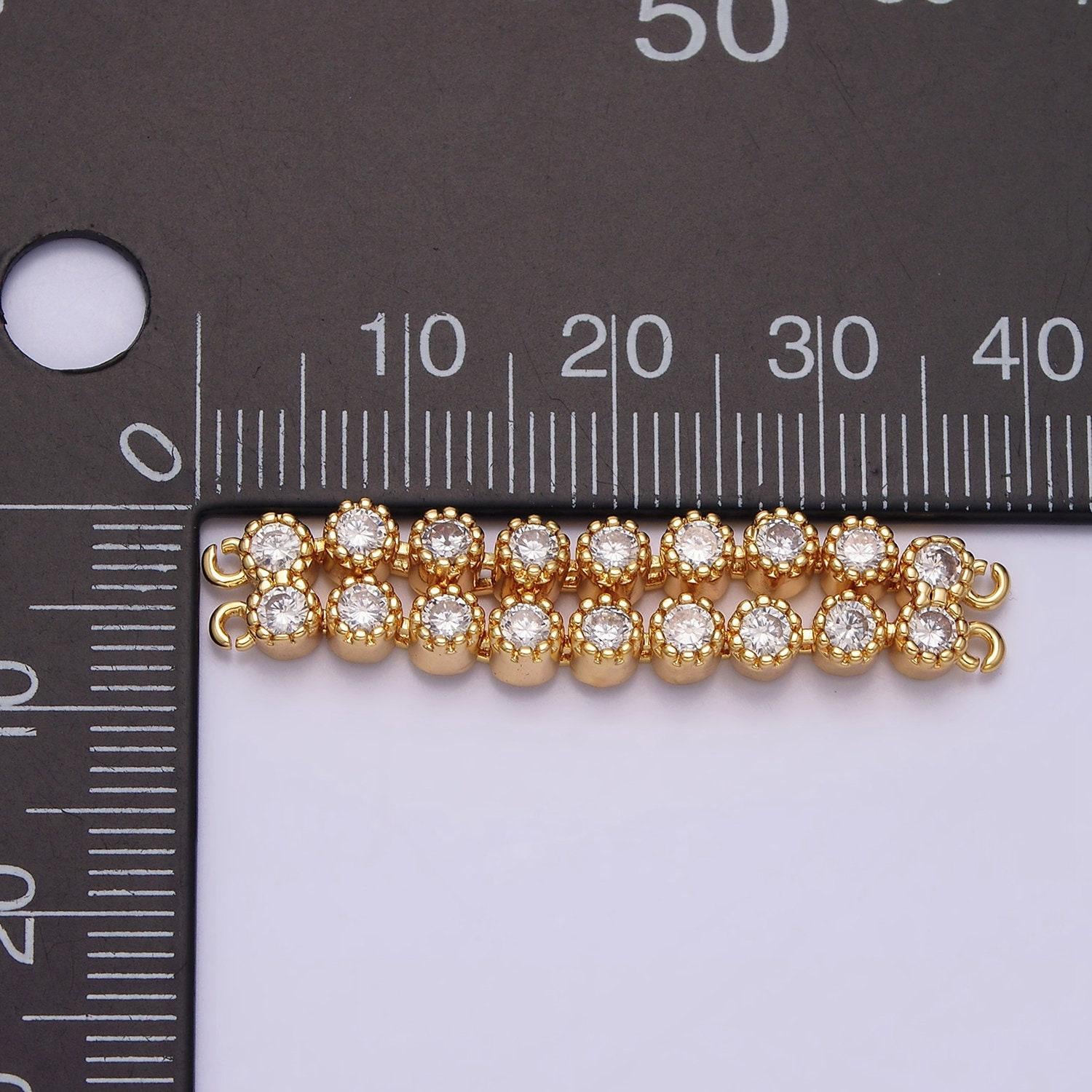 16k gold filled 37.8mm double clear round cz connector in gold & silver | y-884