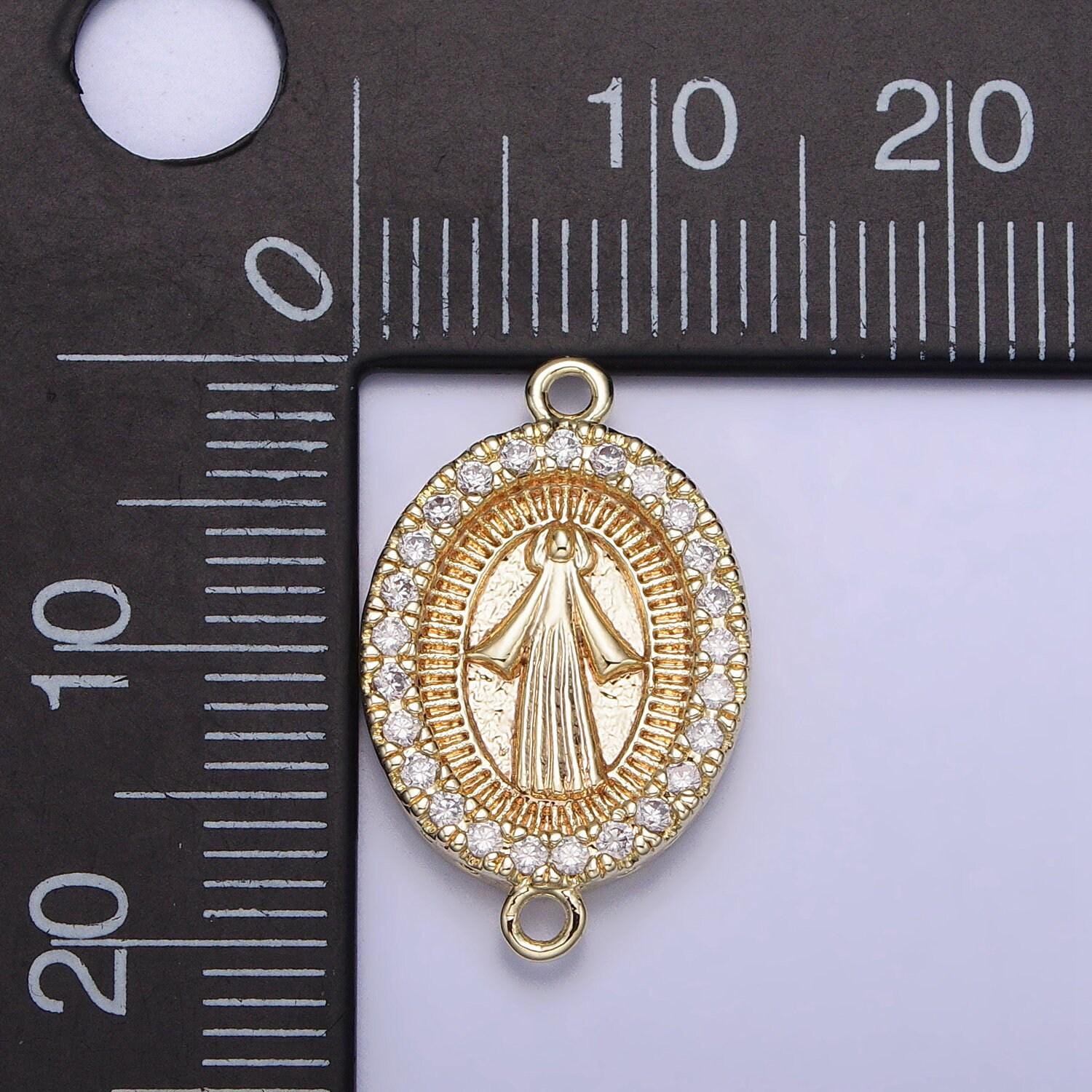 14k gold filled miraculous lady charm connector virgin mother mary rosary connector religious jewelry making supply y-883