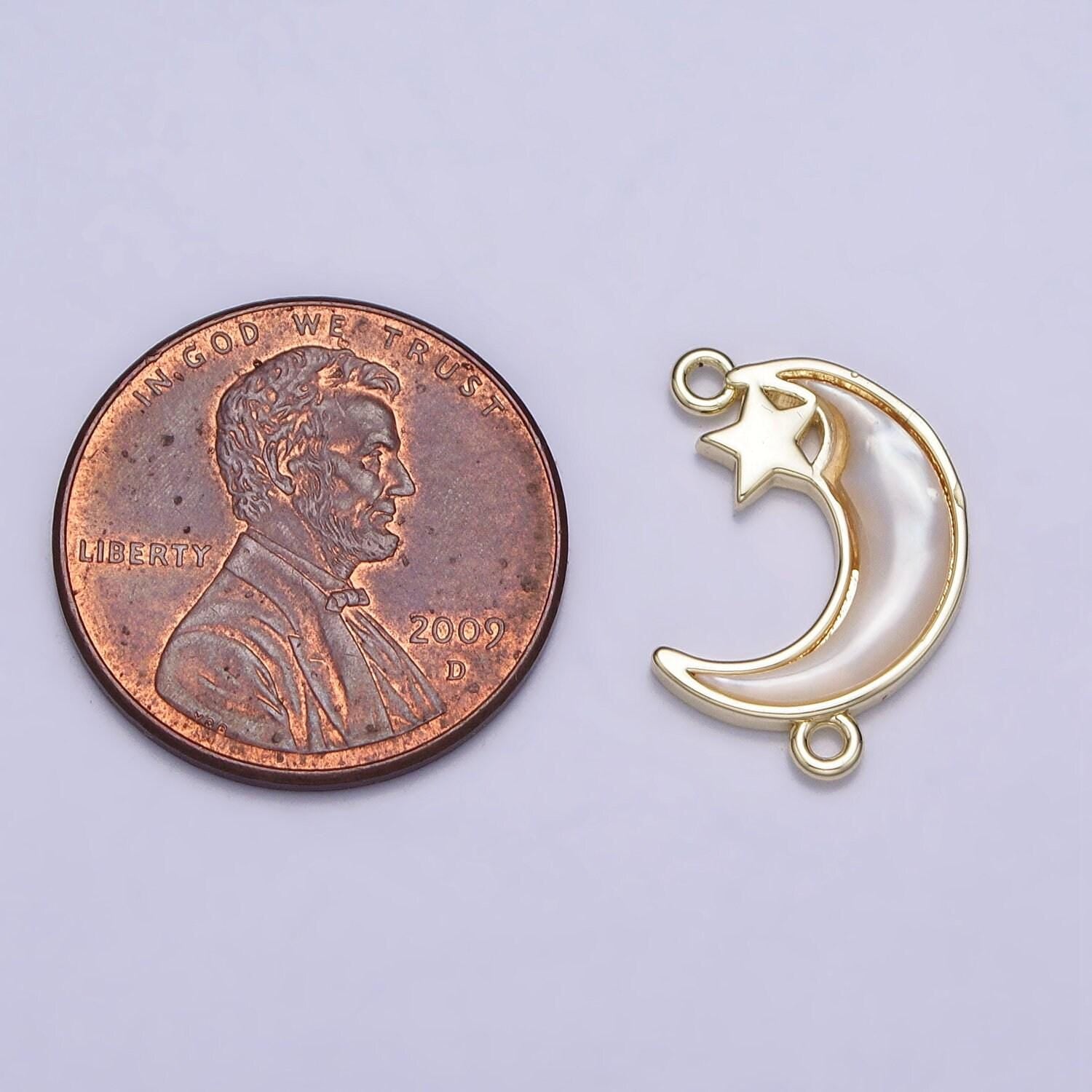 White pearl crescent moon charm connector gold filled star charm necklace celestial link connector for necklace bracelet component y-877