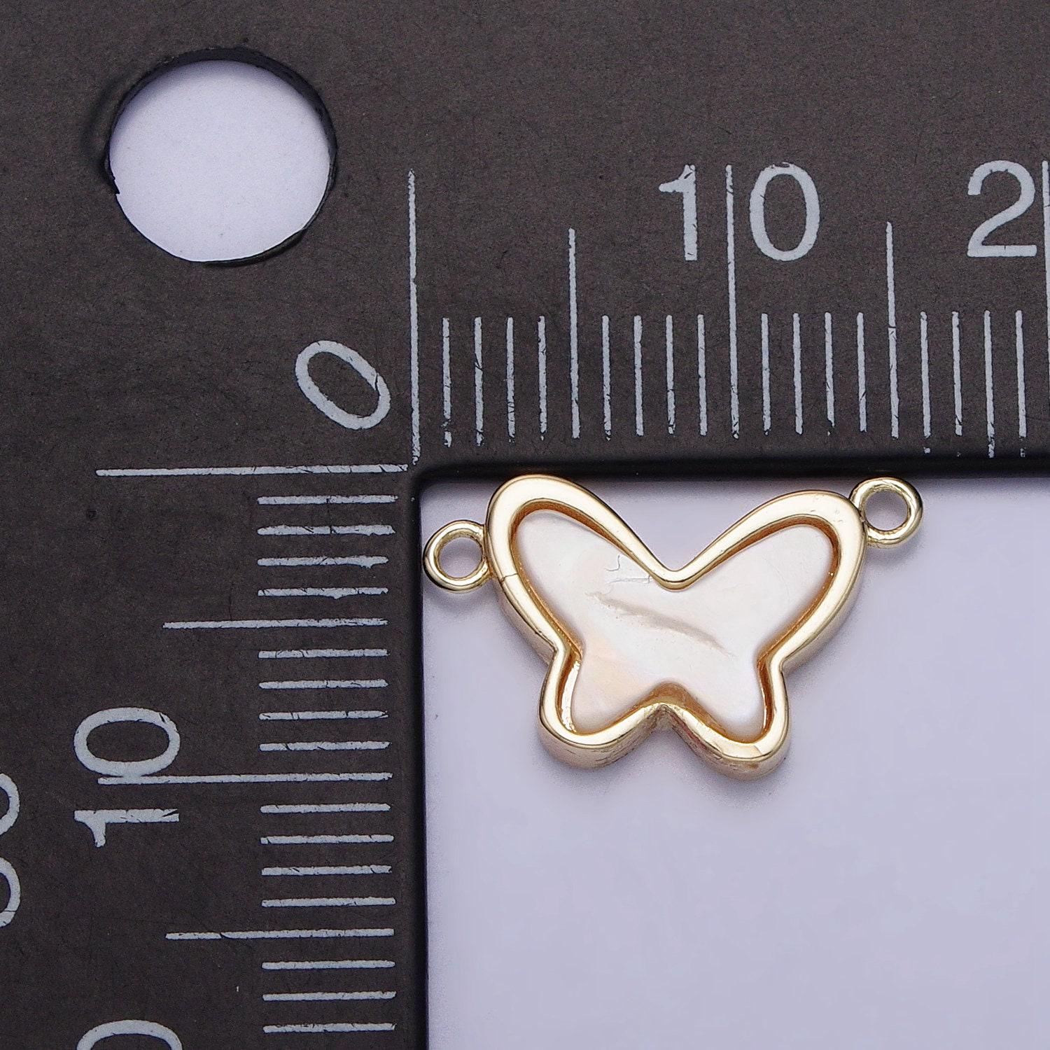 Small gold dainty pearl butterfly charm connector 2 link charm insect spring gold filled small butterfly charm link connector y-875