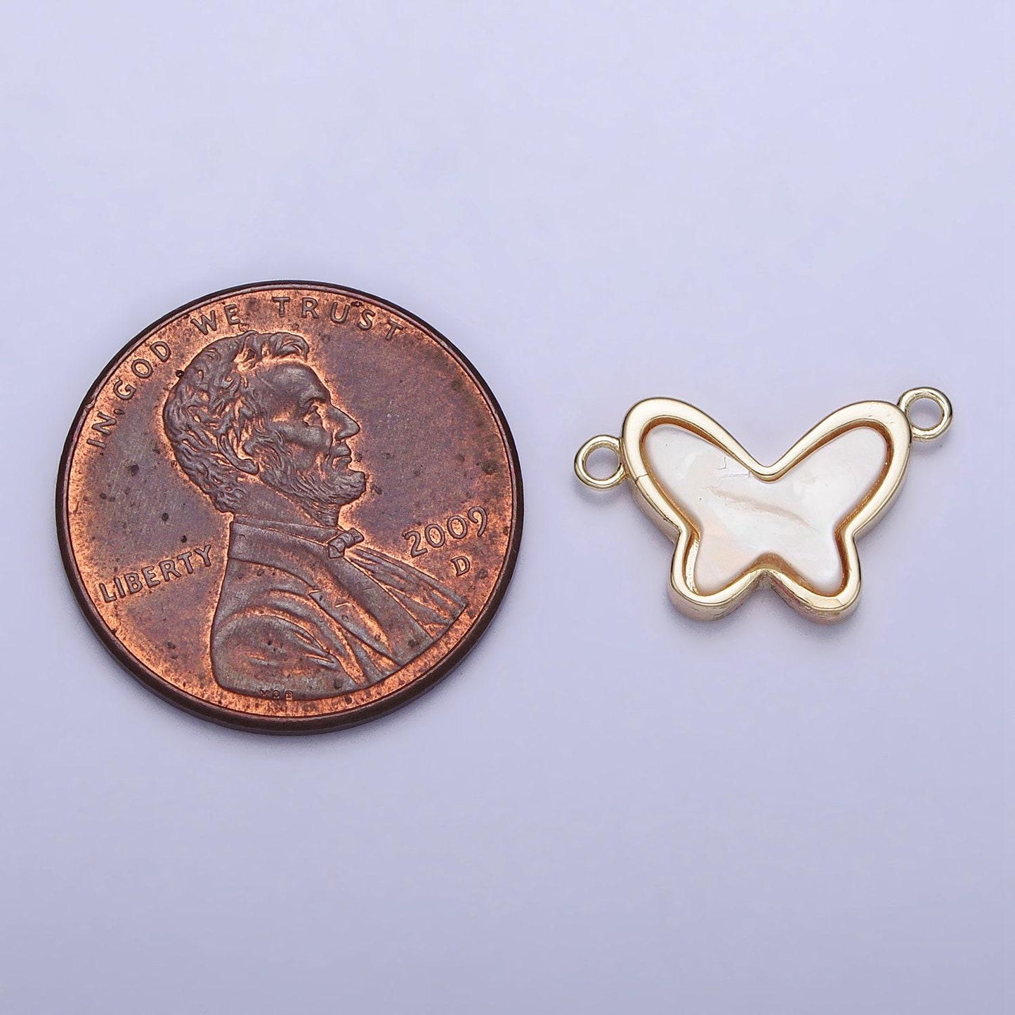 Small gold dainty pearl butterfly charm connector 2 link charm insect spring gold filled small butterfly charm link connector y-875