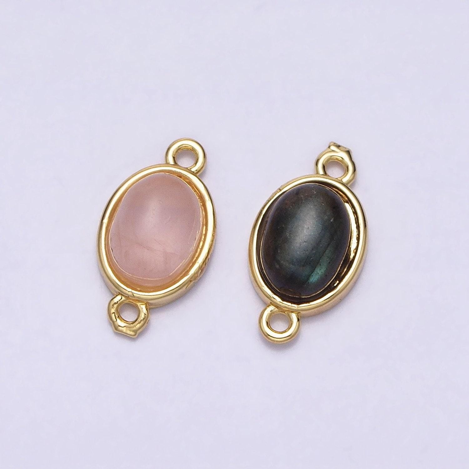 Mini oval natural stone charm connector double bail link connector for bracelet component | aa1003 - aa1004