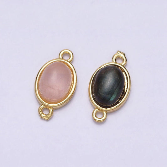 Mini oval natural stone charm connector double bail link connector for bracelet component | aa1003 - aa1004