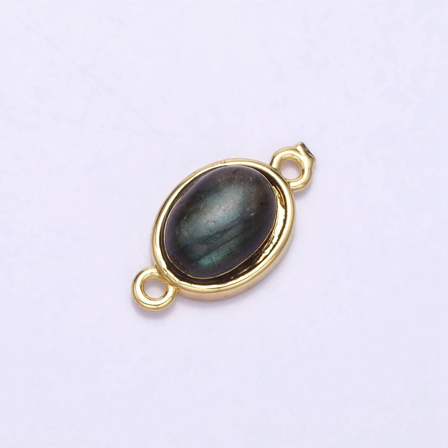 Mini oval natural stone charm connector double bail link connector for bracelet component | aa1003 - aa1004