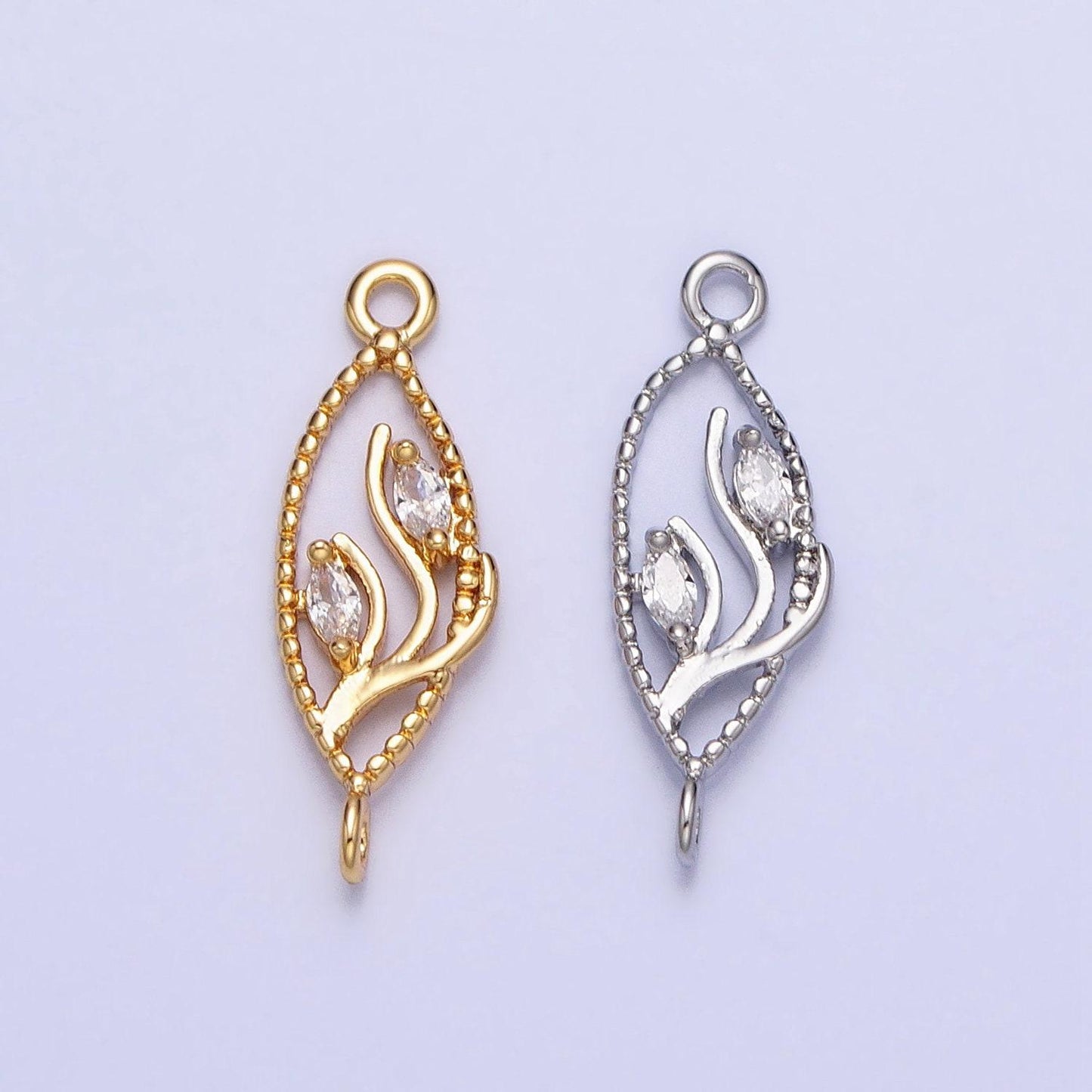 Mini gold flower charm connector for necklace earring bracelet component silver cz vine link connector y-867