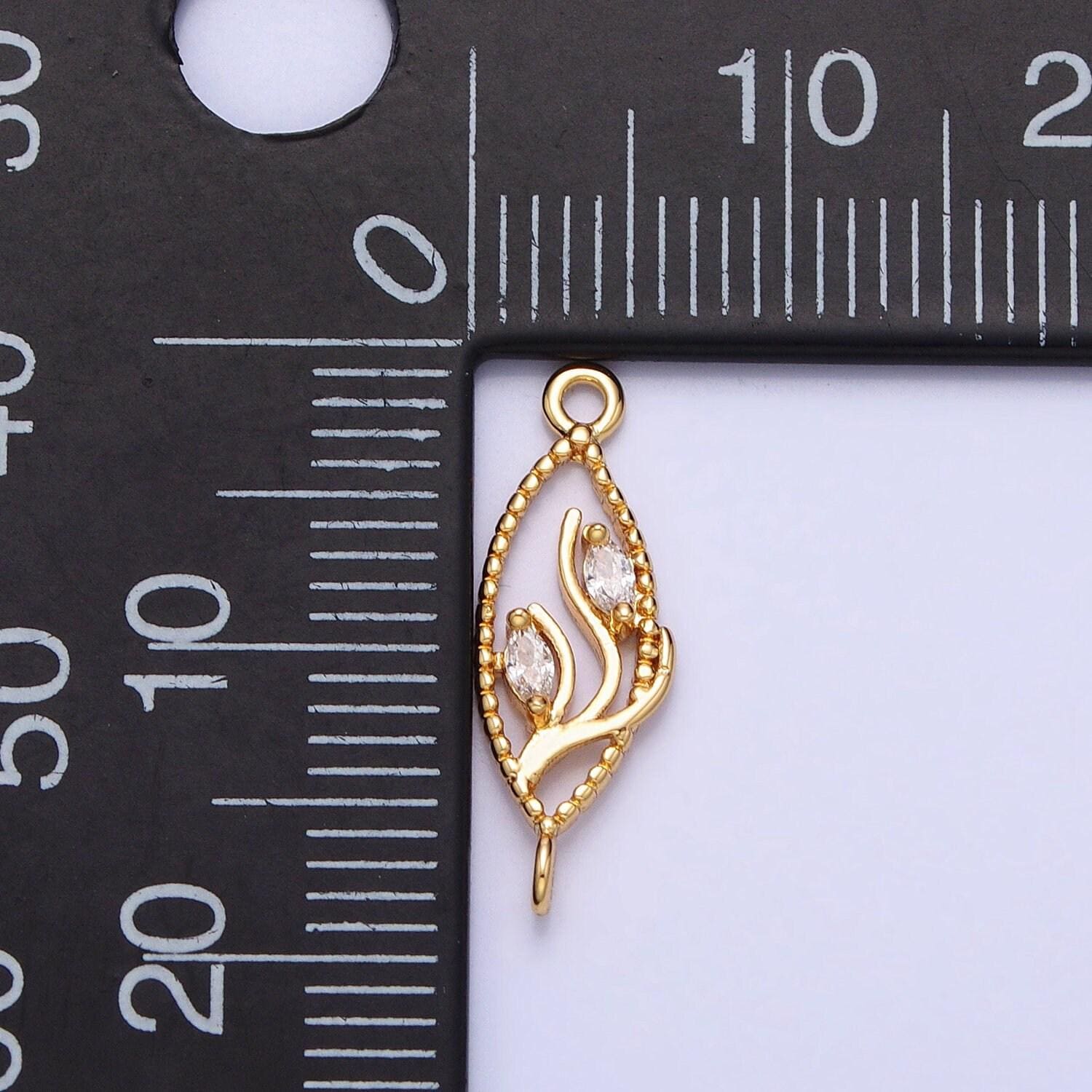 Mini gold flower charm connector for necklace earring bracelet component silver cz vine link connector y-867