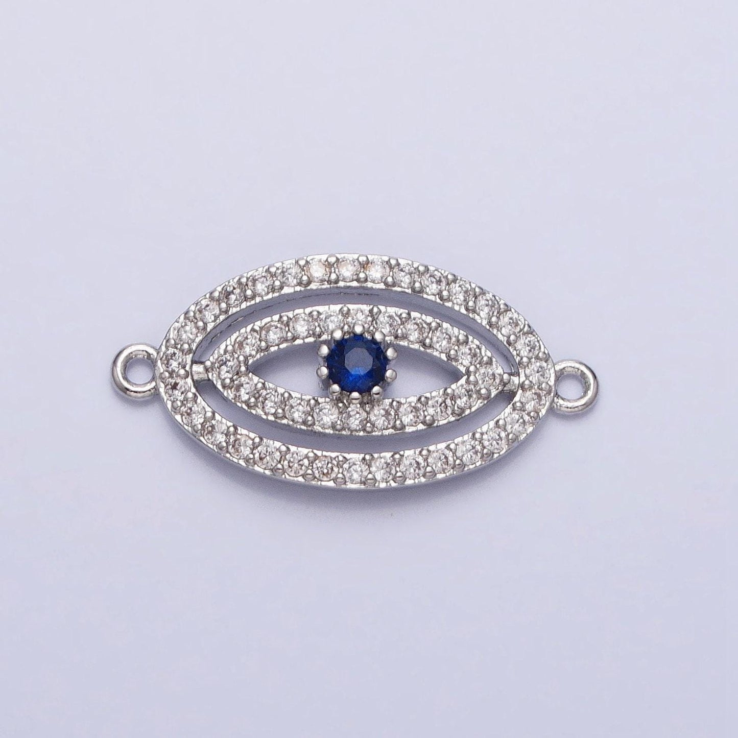 Gold plated, silver plated blue evil eye oval micro paved cz link connector | y-866