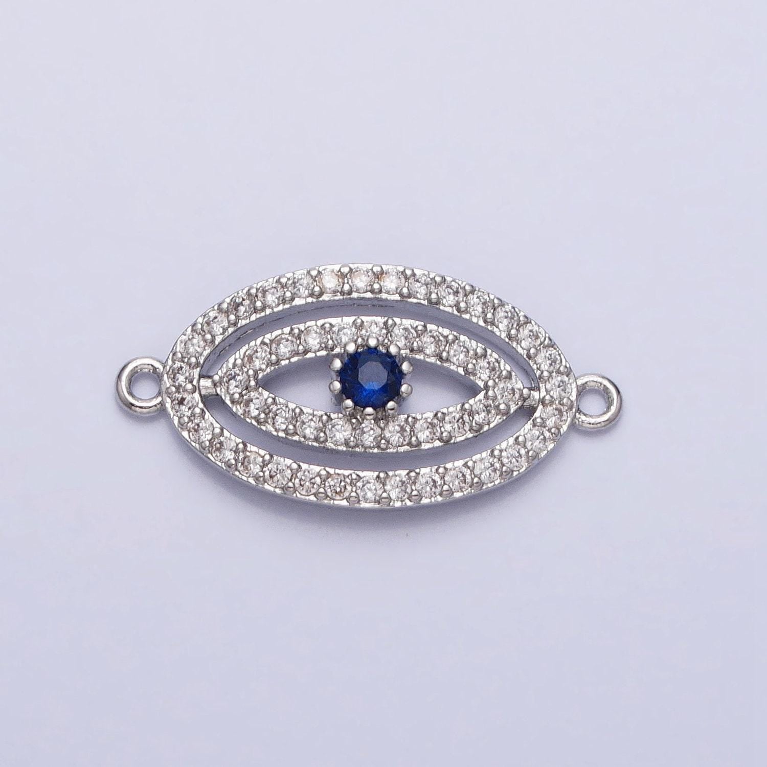 Gold plated, silver plated blue evil eye oval micro paved cz link connector | y-866