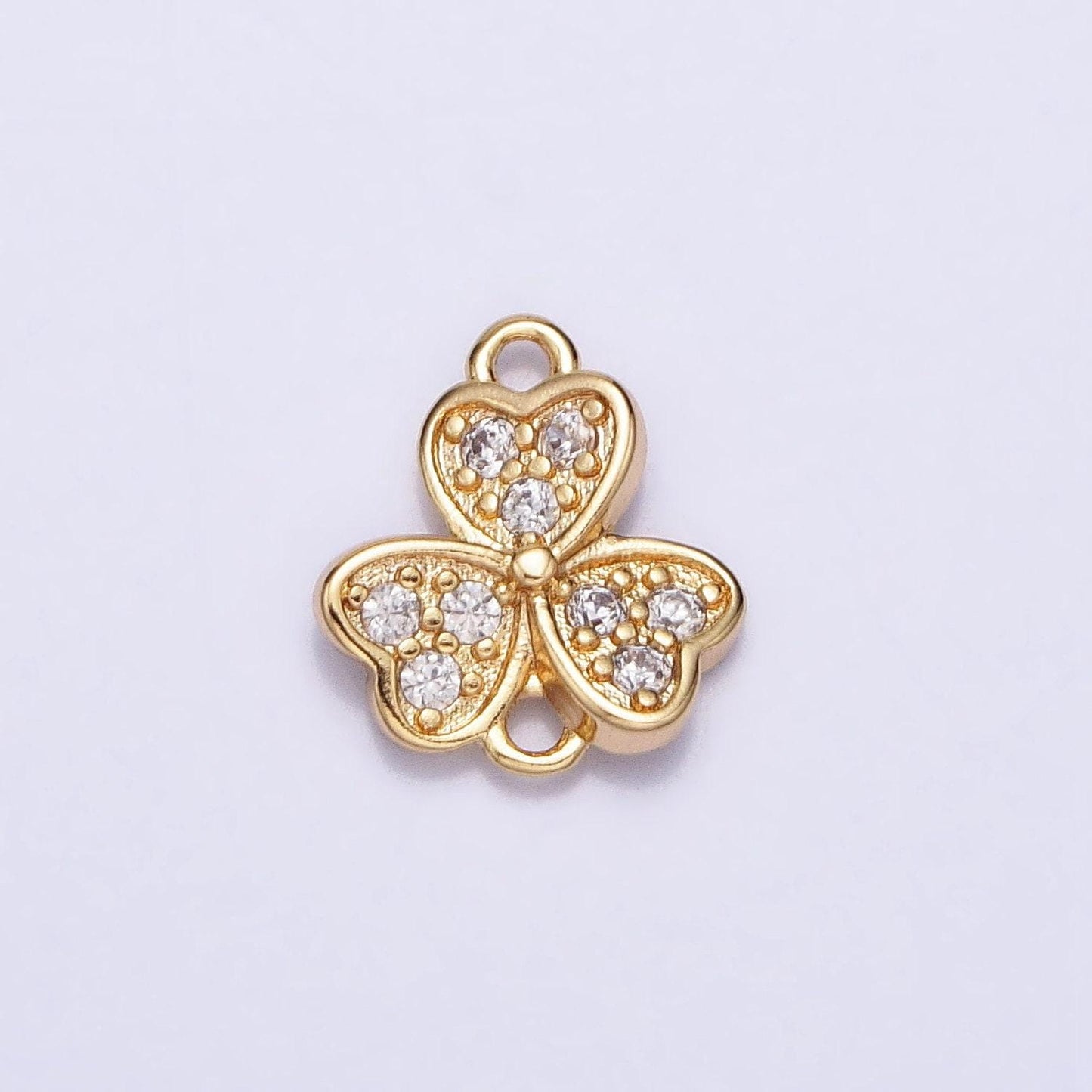 Mini gold plated three leaf clover charm connector for necklace bracelet earring link connector silver cz clover charm y-865