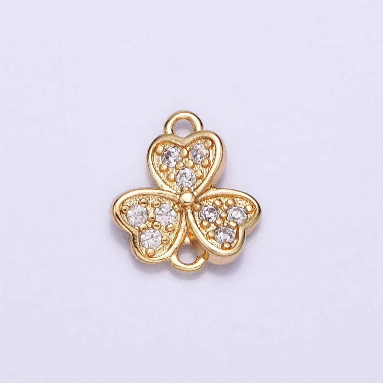 Mini gold plated three leaf clover charm connector for necklace bracelet earring link connector silver cz clover charm y-865