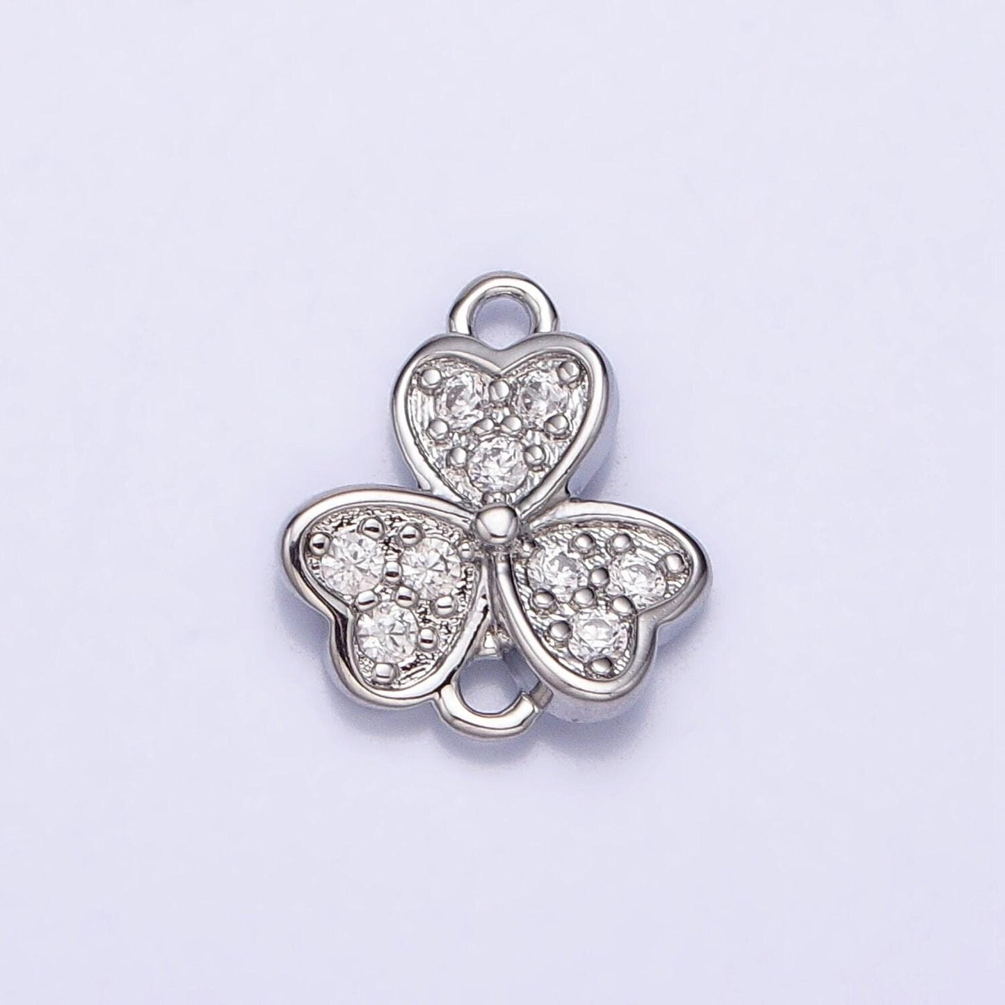 Mini gold plated three leaf clover charm connector for necklace bracelet earring link connector silver cz clover charm y-865