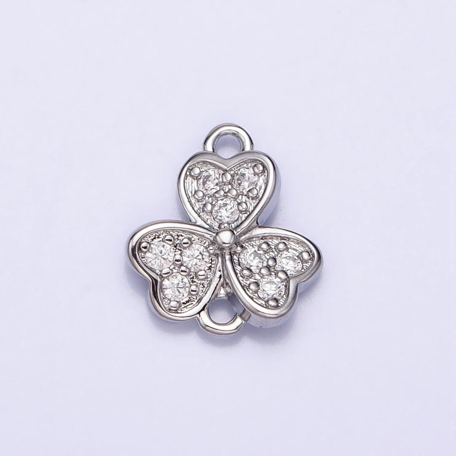 Mini gold plated three leaf clover charm connector for necklace bracelet earring link connector silver cz clover charm y-865