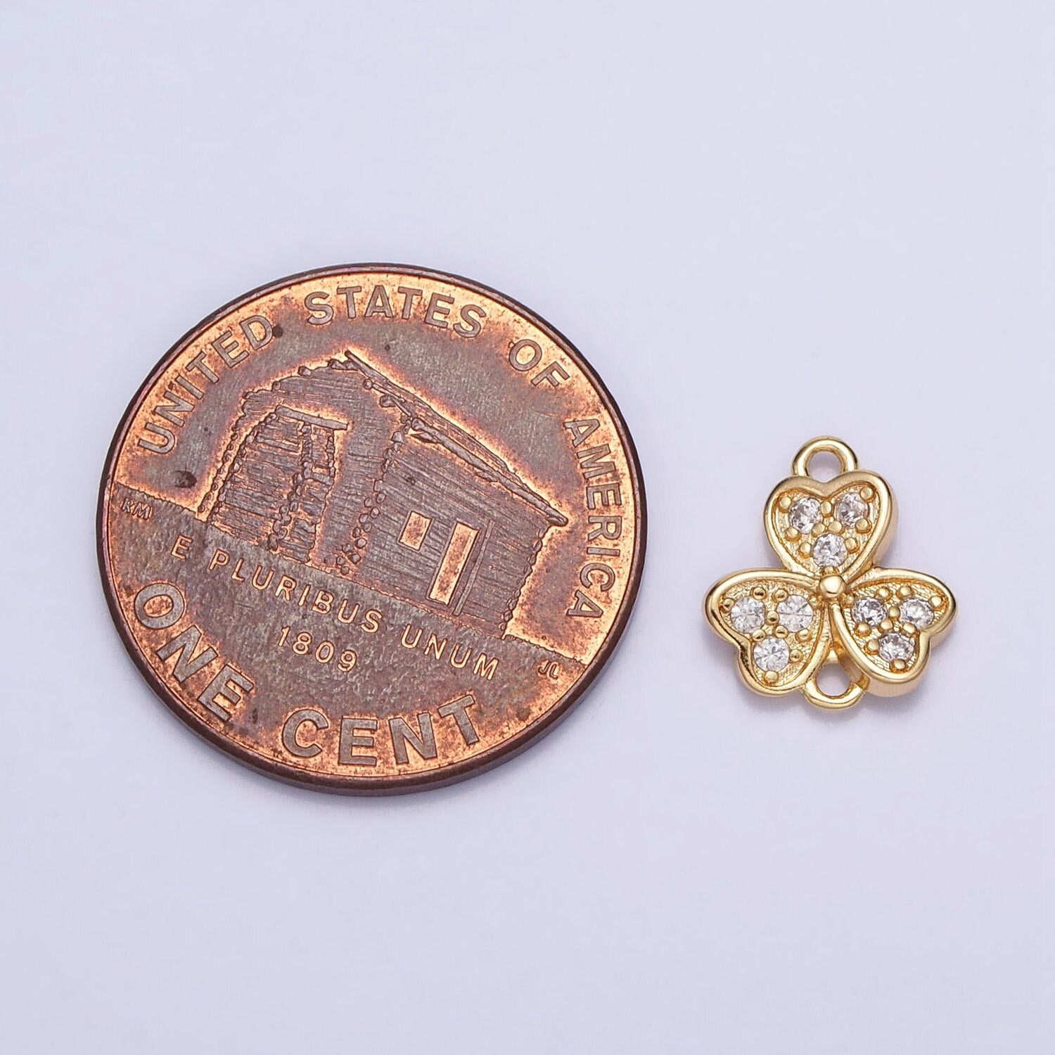 Mini gold plated three leaf clover charm connector for necklace bracelet earring link connector silver cz clover charm y-865