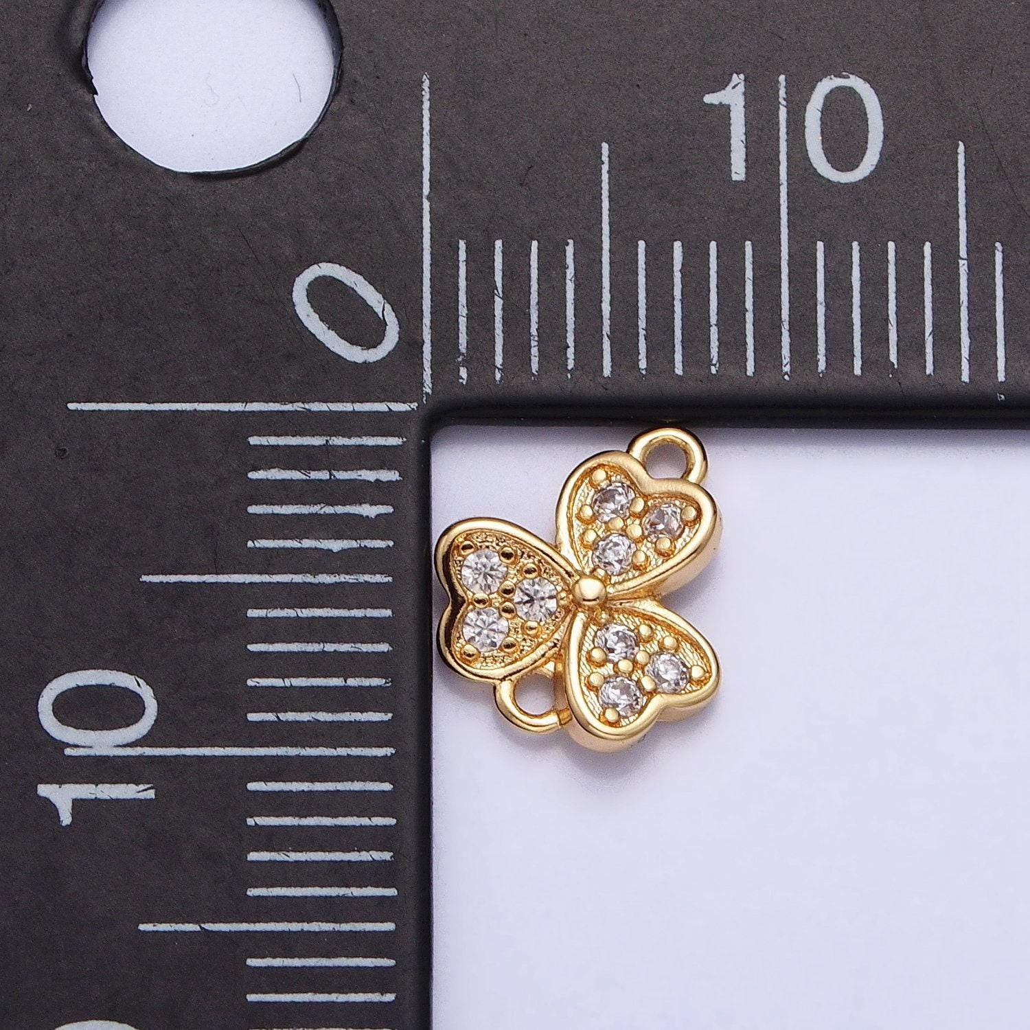 Mini gold plated three leaf clover charm connector for necklace bracelet earring link connector silver cz clover charm y-865