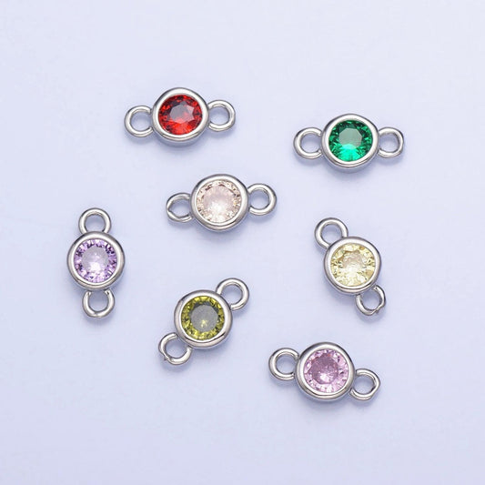 4mm silver bezel cut charm connectors cubic zirconia bezel charm for bracelet necklace supply in silver plated cz birthstone connectors