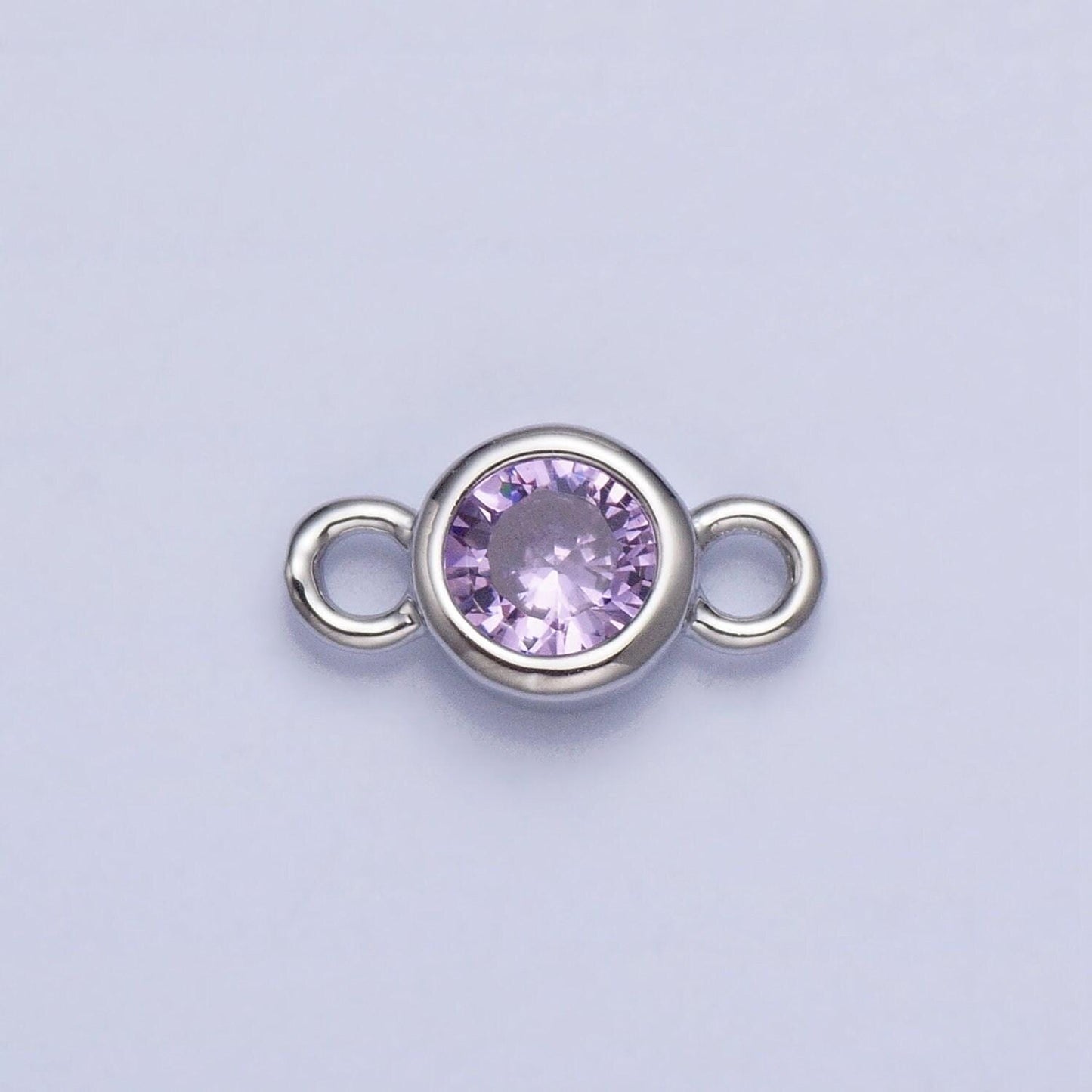 4mm silver bezel cut charm connectors cubic zirconia bezel charm for bracelet necklace supply in silver plated cz birthstone connectors